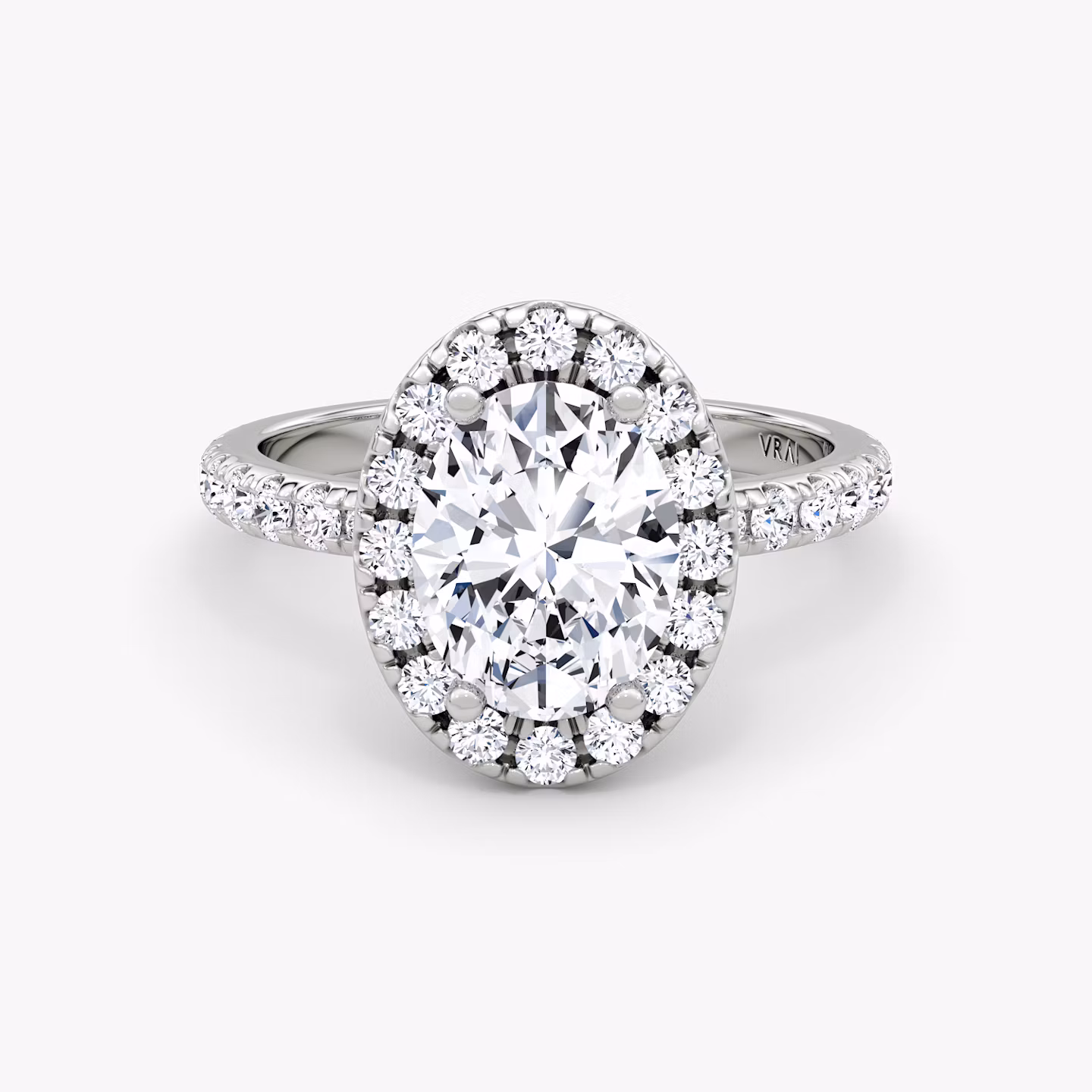 The Halo | Oval | 18k | White Gold | bandAccent: Pavé | haloSize: large | diamondOrientation: vertical | caratWeight: other
