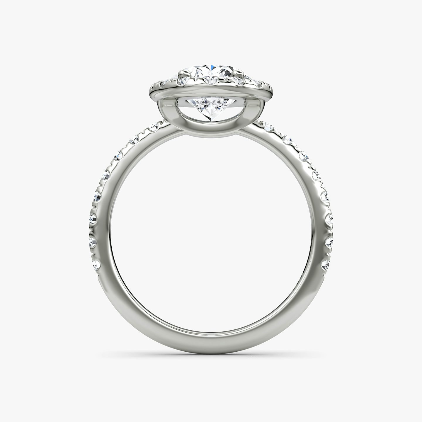 The Halo | Oval | 18k | White Gold | bandAccent: Pavé | haloSize: large | diamondOrientation: vertical | caratWeight: other