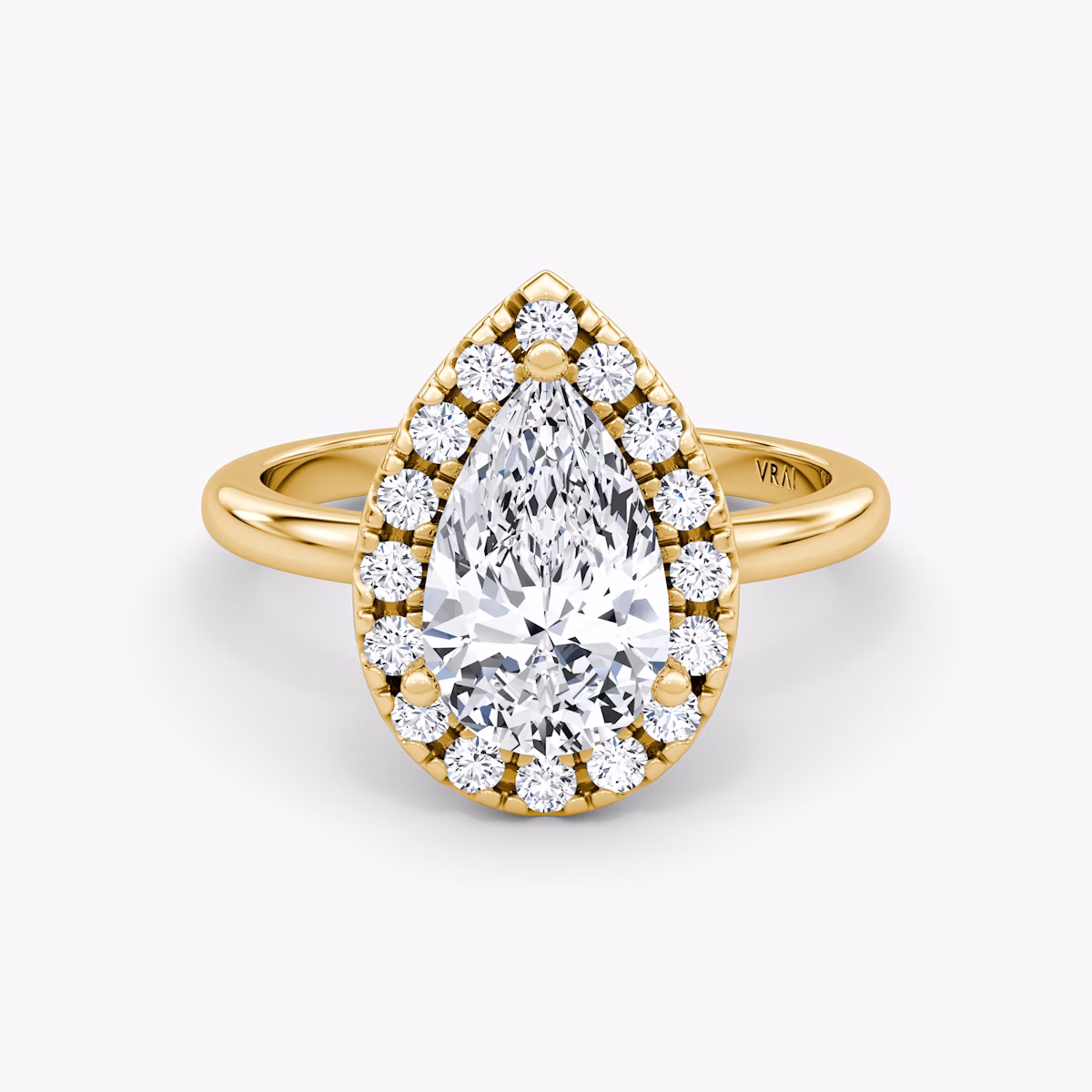 The Halo | Pear | 18k | Yellow Gold | bandAccent: Plain | haloSize: large | diamondOrientation: vertical | caratWeight: other