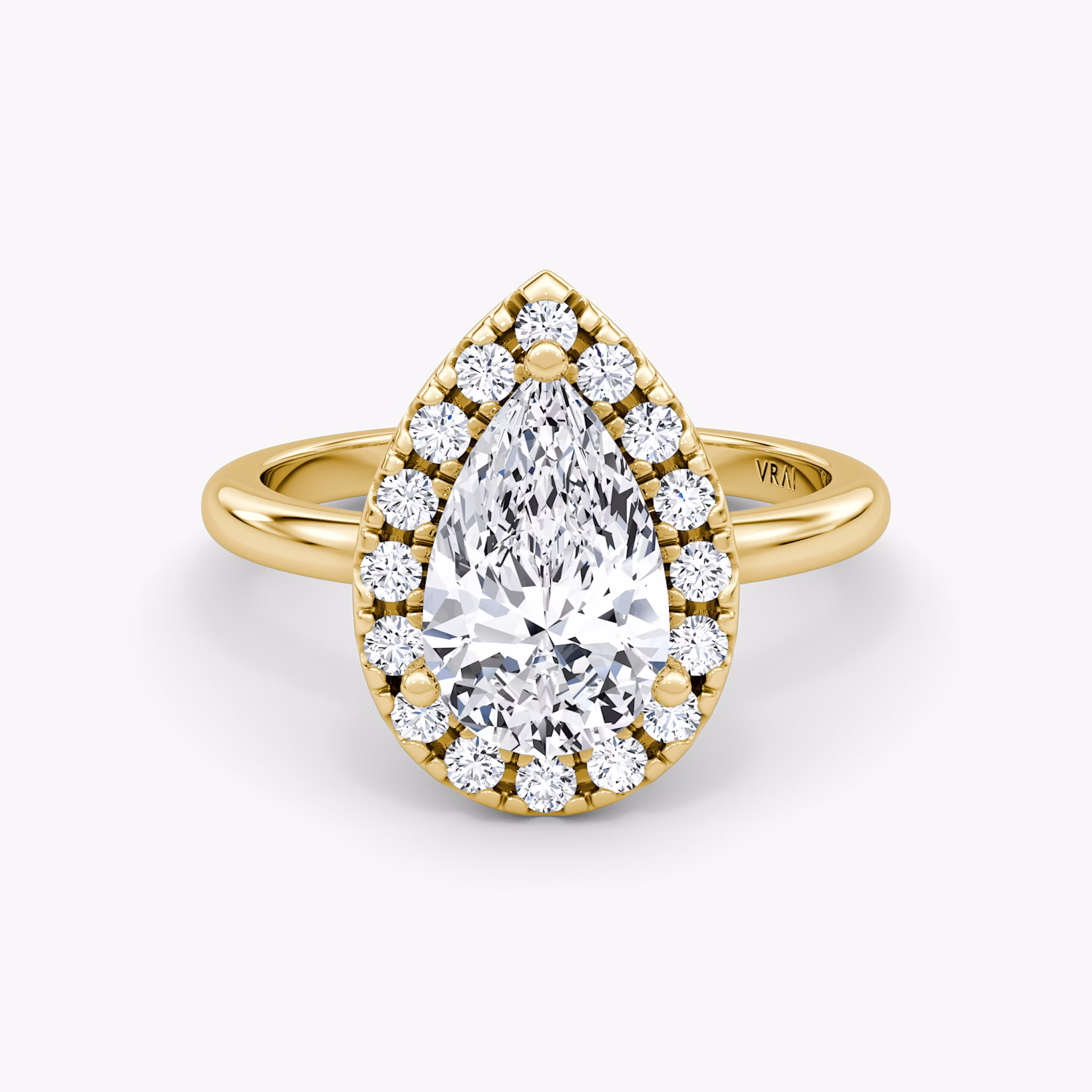 The Halo | Pear | 18k | Yellow Gold | bandAccent: Plain | haloSize: large | diamondOrientation: vertical | caratWeight: other