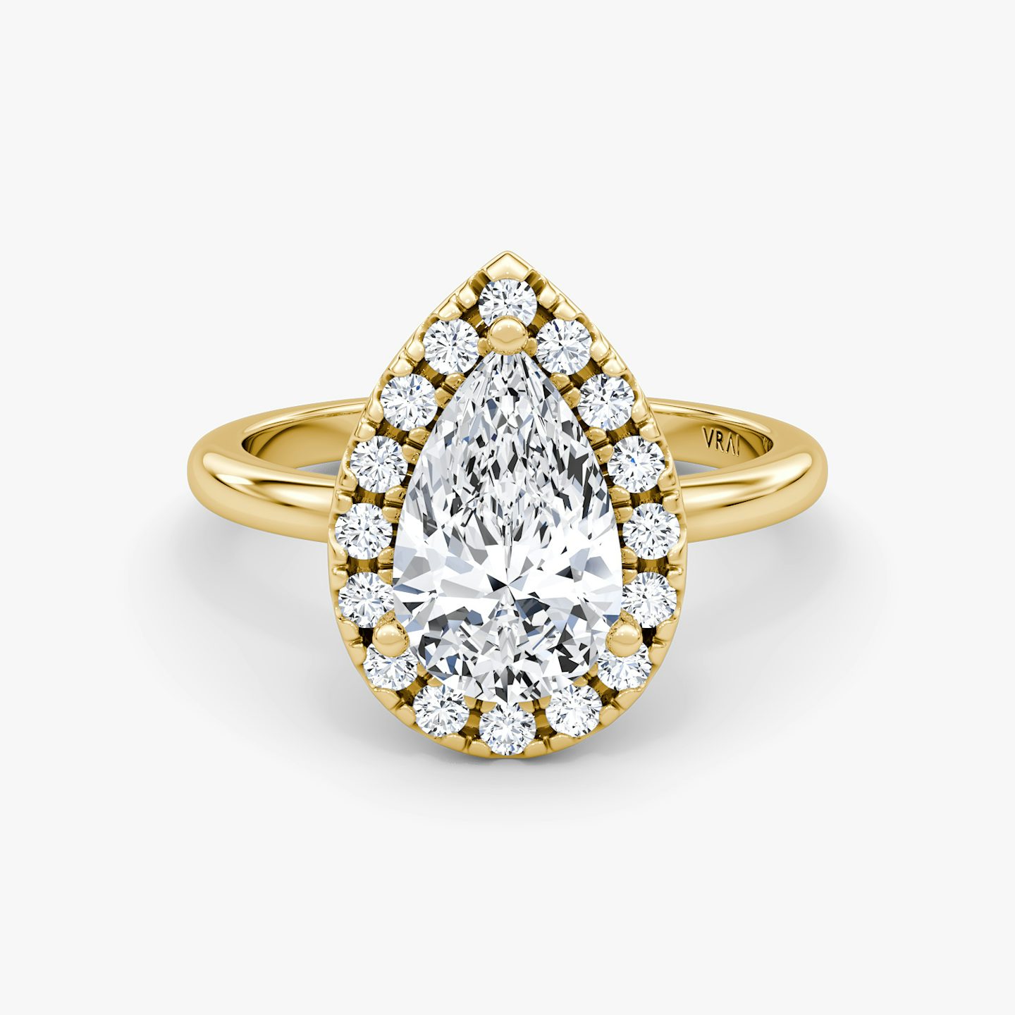 The Halo | Pear | 18k | Yellow Gold | bandAccent: Plain | haloSize: large | diamondOrientation: vertical | caratWeight: other