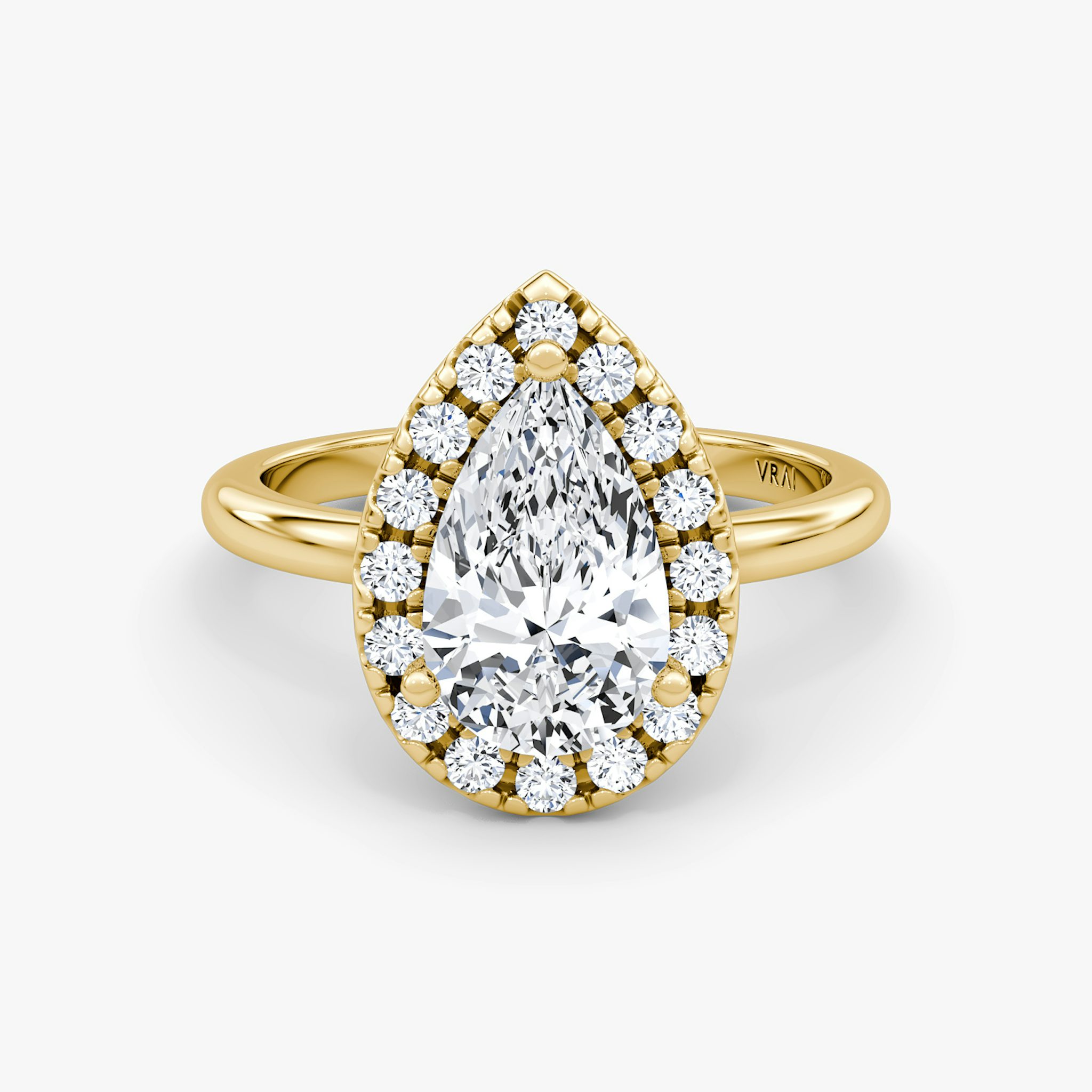 The Halo | Pear | 18k | Yellow Gold | bandAccent: Plain | haloSize: large | diamondOrientation: vertical | caratWeight: other