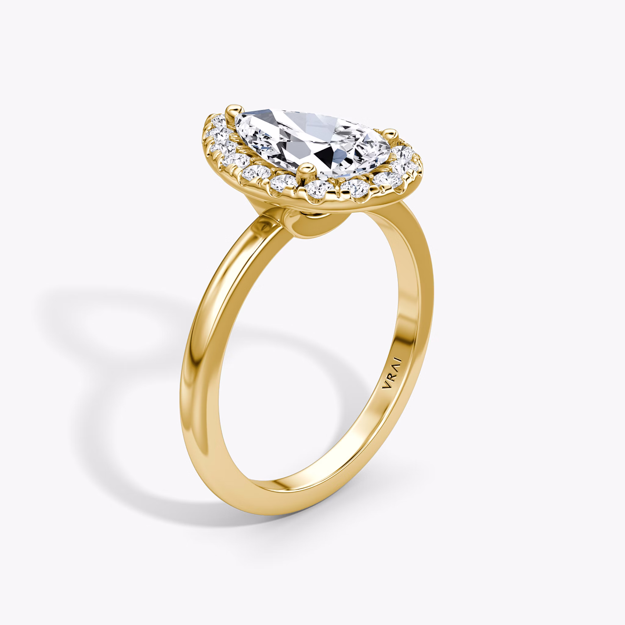 The Halo | Pear | 18k | Yellow Gold | bandAccent: Plain | haloSize: large | diamondOrientation: vertical | caratWeight: other