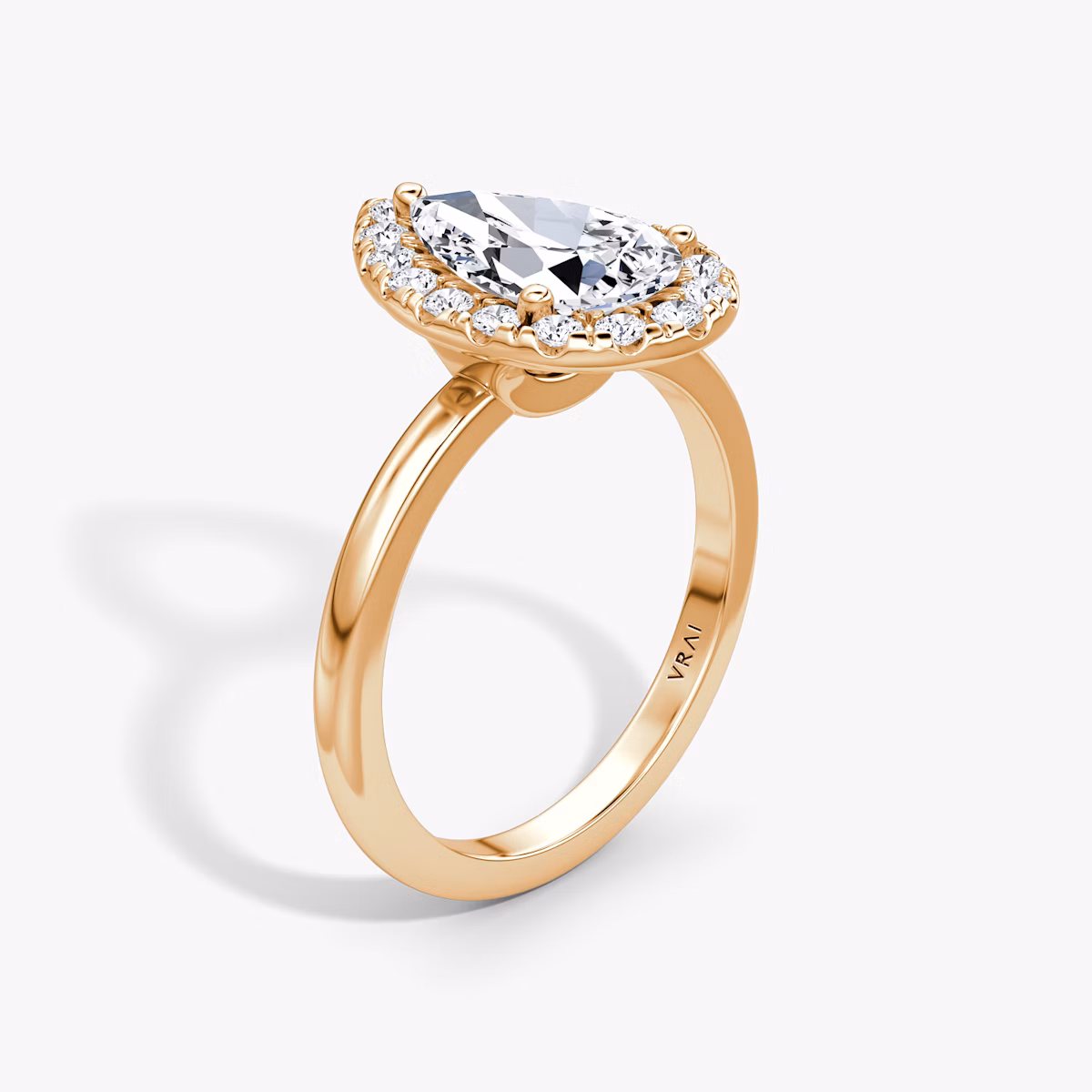 The Halo | Pear | 14k | Rose Gold | bandAccent: Plain | haloSize: large | diamondOrientation: vertical | caratWeight: other