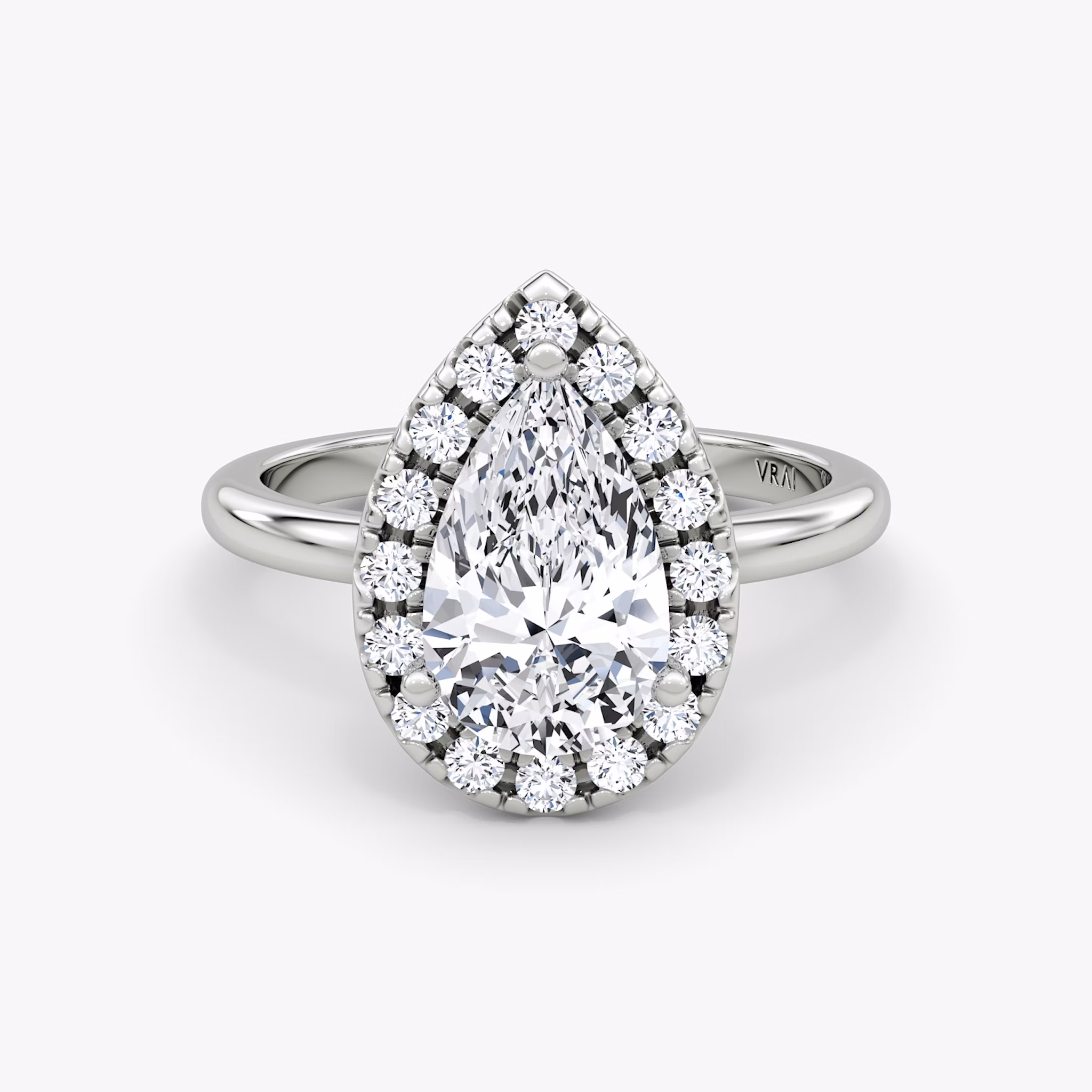 The Halo | Pear | 18k | White Gold | bandAccent: Plain | haloSize: large | diamondOrientation: vertical | caratWeight: other