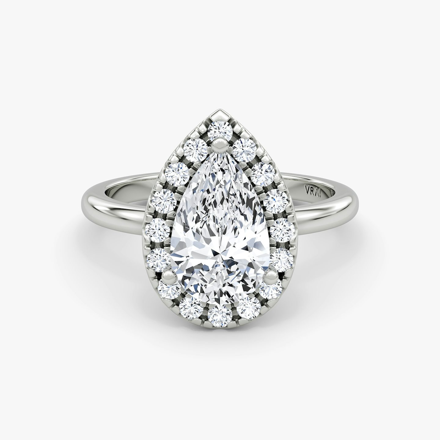 The Halo | Pear | Platinum | bandAccent: Plain | haloSize: large | diamondOrientation: vertical | caratWeight: other
