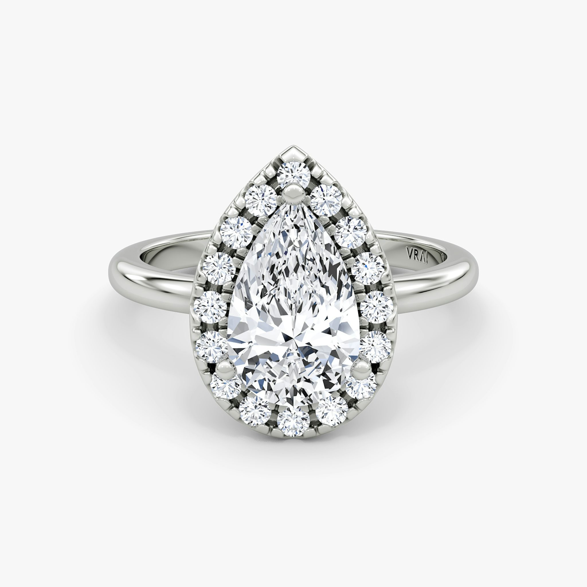 The Halo | Pear | 18k | White Gold | bandAccent: Plain | haloSize: large | diamondOrientation: vertical | caratWeight: other