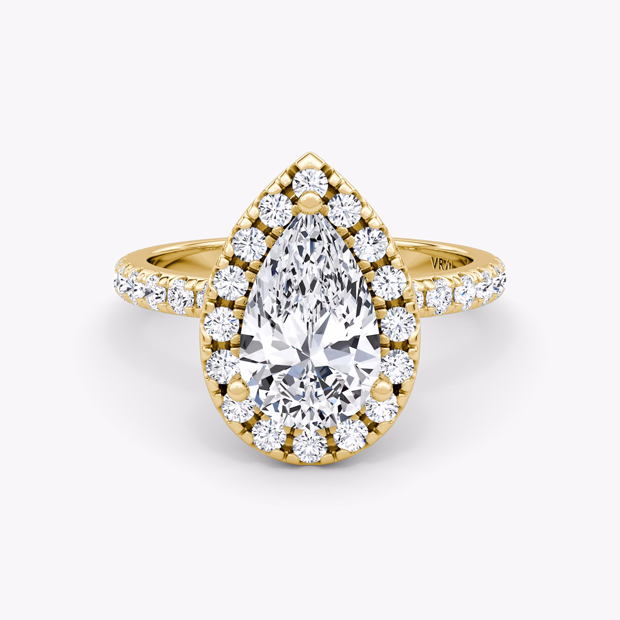 The Halo | Pear | 18k | Yellow Gold | bandAccent: Pavé | haloSize: large | diamondOrientation: vertical | caratWeight: other