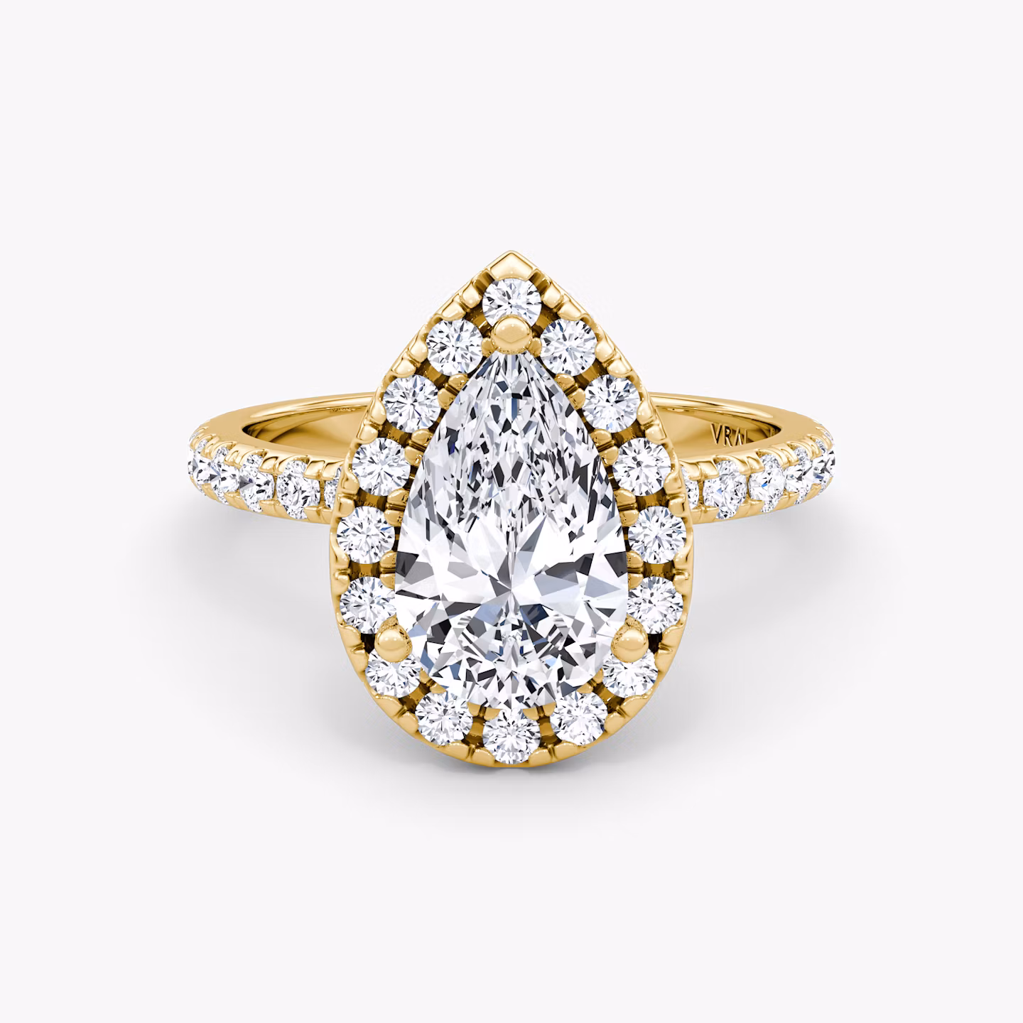 The Halo | Pear | 18k | Yellow Gold | bandAccent: Pavé | haloSize: large | diamondOrientation: vertical | caratWeight: other