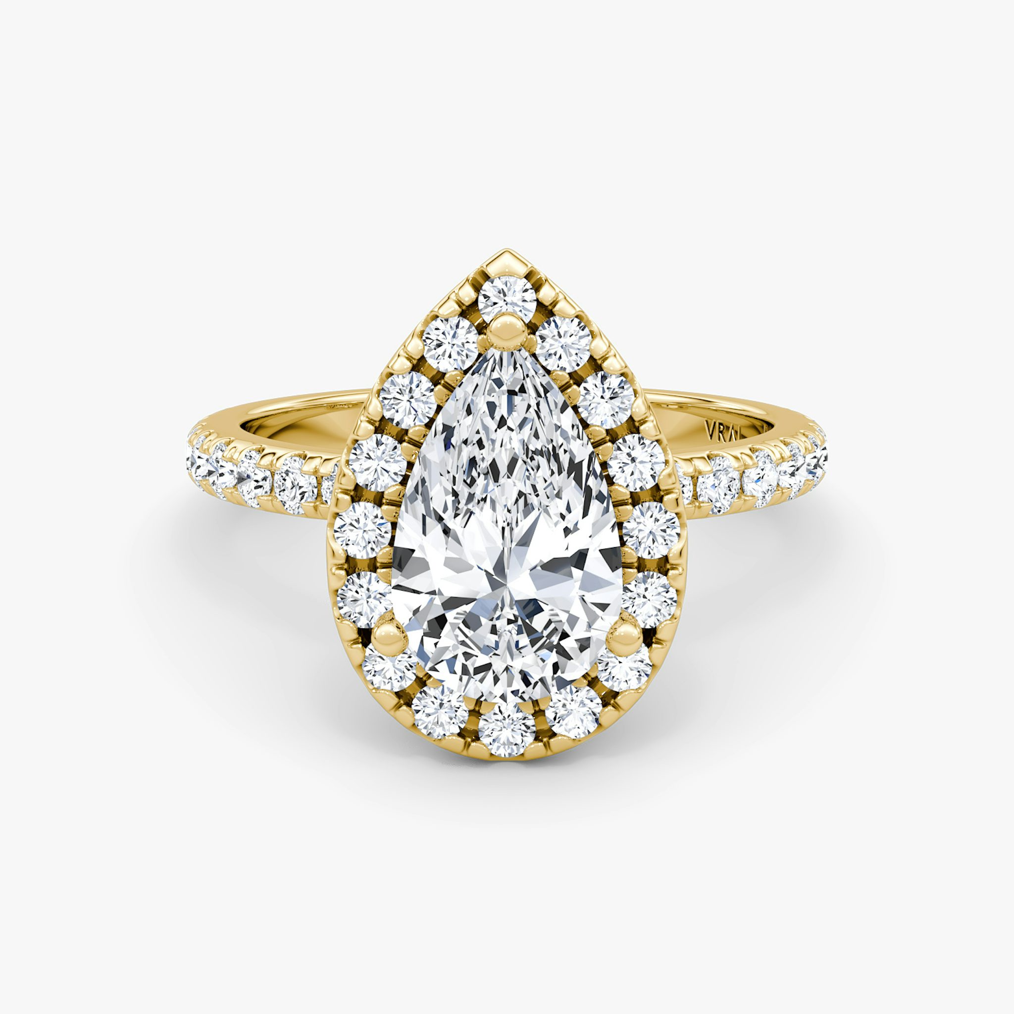 The Halo | Pear | 18k | Yellow Gold | bandAccent: Pavé | haloSize: large | diamondOrientation: vertical | caratWeight: other