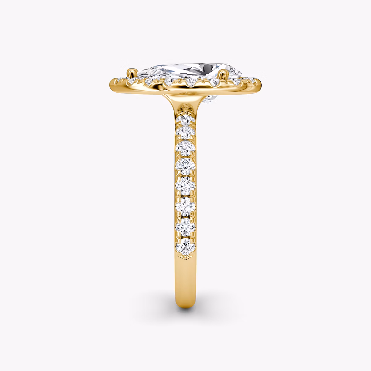 The Halo | Pear | 18k | Yellow Gold | bandAccent: Pavé | haloSize: large | diamondOrientation: vertical | caratWeight: other