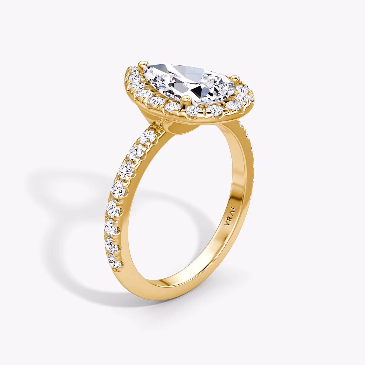 The Halo | Pear | 18k | Yellow Gold | bandAccent: Pavé | haloSize: large | diamondOrientation: vertical | caratWeight: other