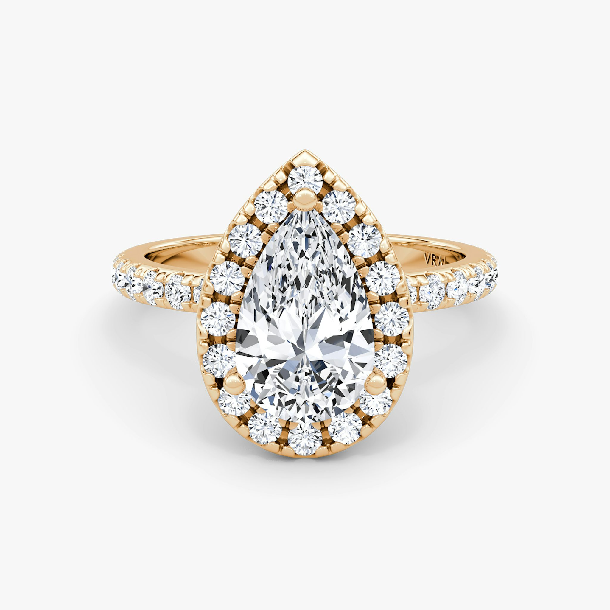 The Halo | Pear | 14k | Rose Gold | bandAccent: Pavé | haloSize: large | diamondOrientation: vertical | caratWeight: other