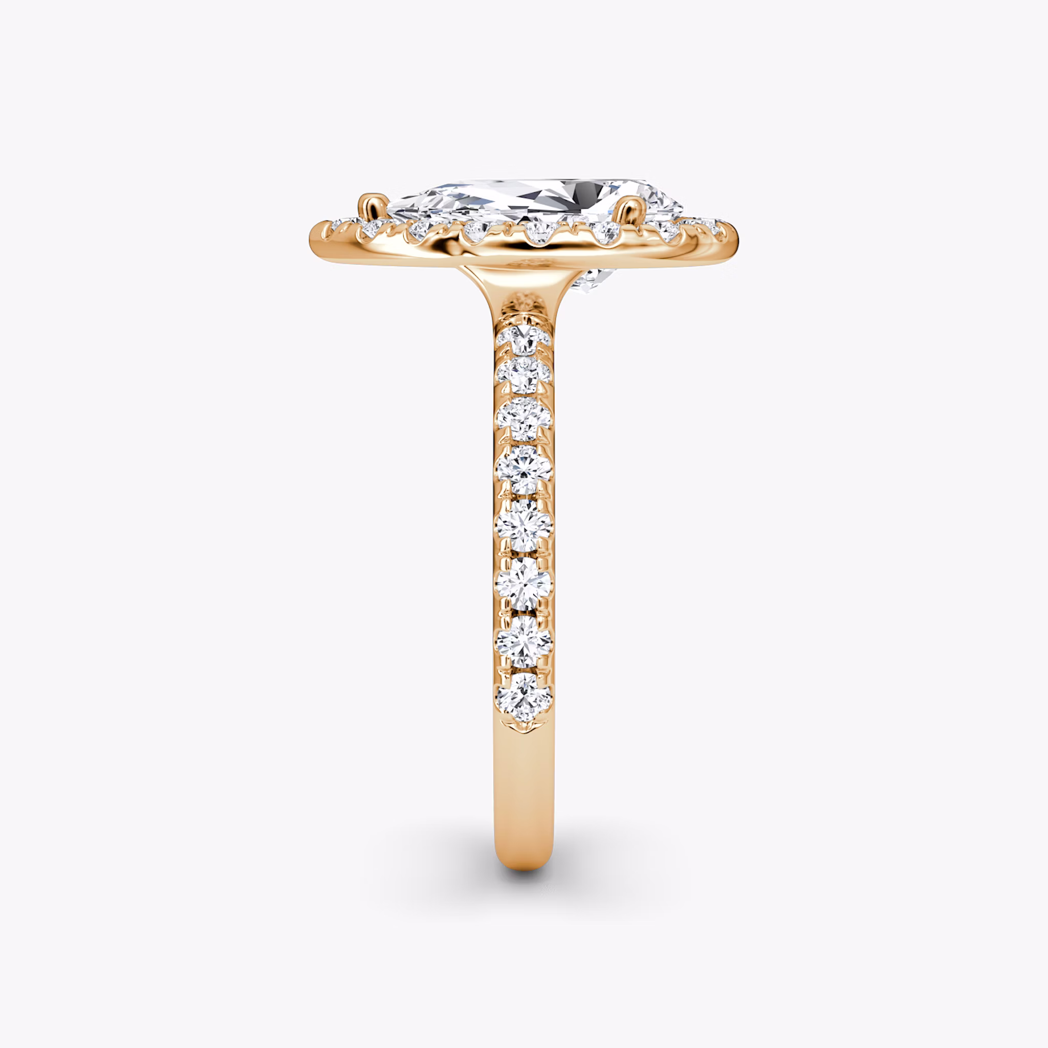 The Halo | Pear | 14k | Rose Gold | bandAccent: Pavé | haloSize: large | diamondOrientation: vertical | caratWeight: other