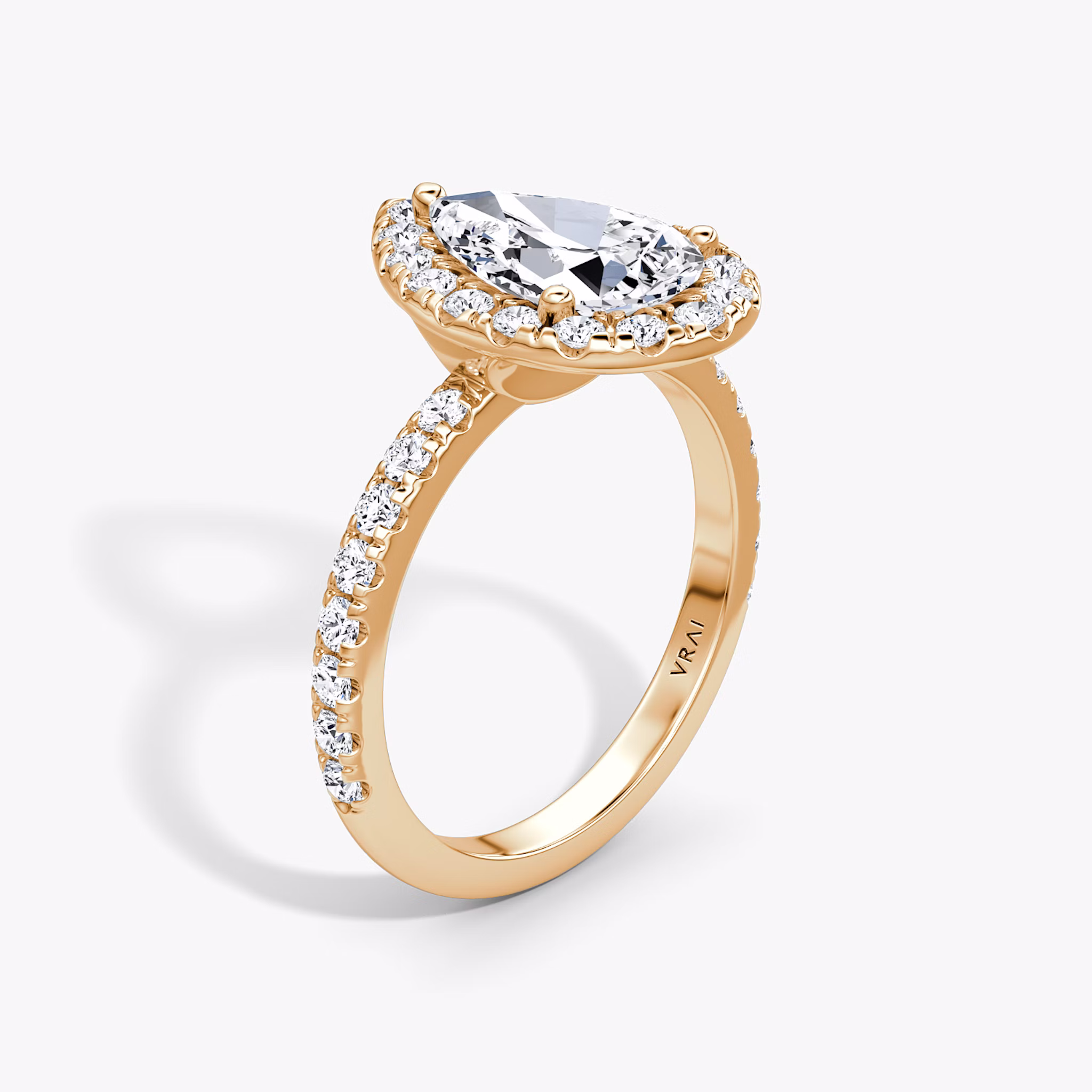 The Halo | Pear | 14k | Rose Gold | bandAccent: Pavé | haloSize: large | diamondOrientation: vertical | caratWeight: other