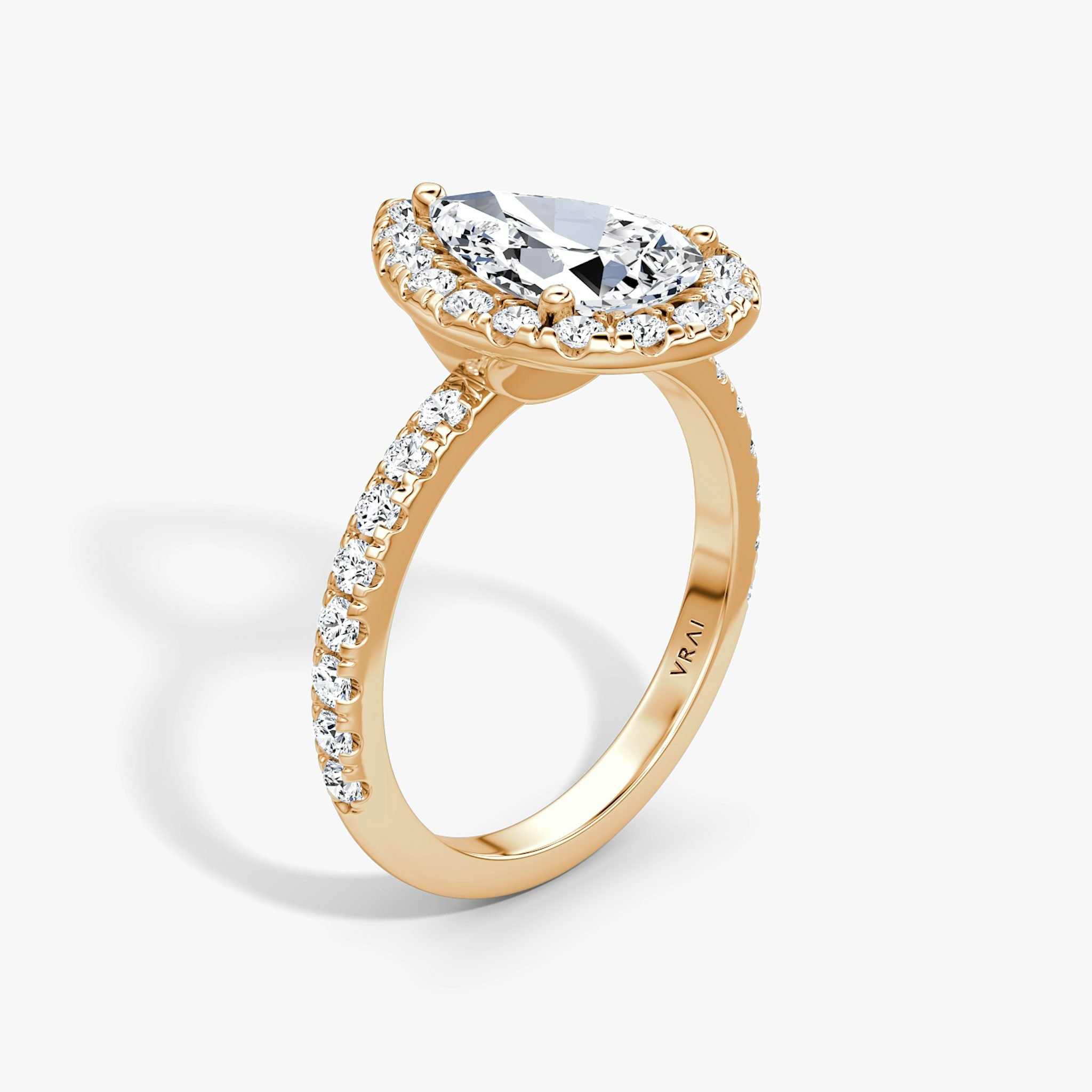 The Halo | Pear | 14k | Rose Gold | bandAccent: Pavé | haloSize: large | diamondOrientation: vertical | caratWeight: other