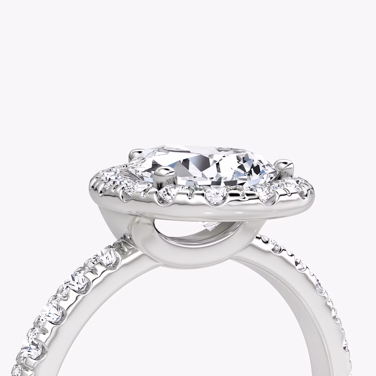 The Halo | Pear | 18k | White Gold | bandAccent: Pavé | haloSize: large | diamondOrientation: vertical | caratWeight: other