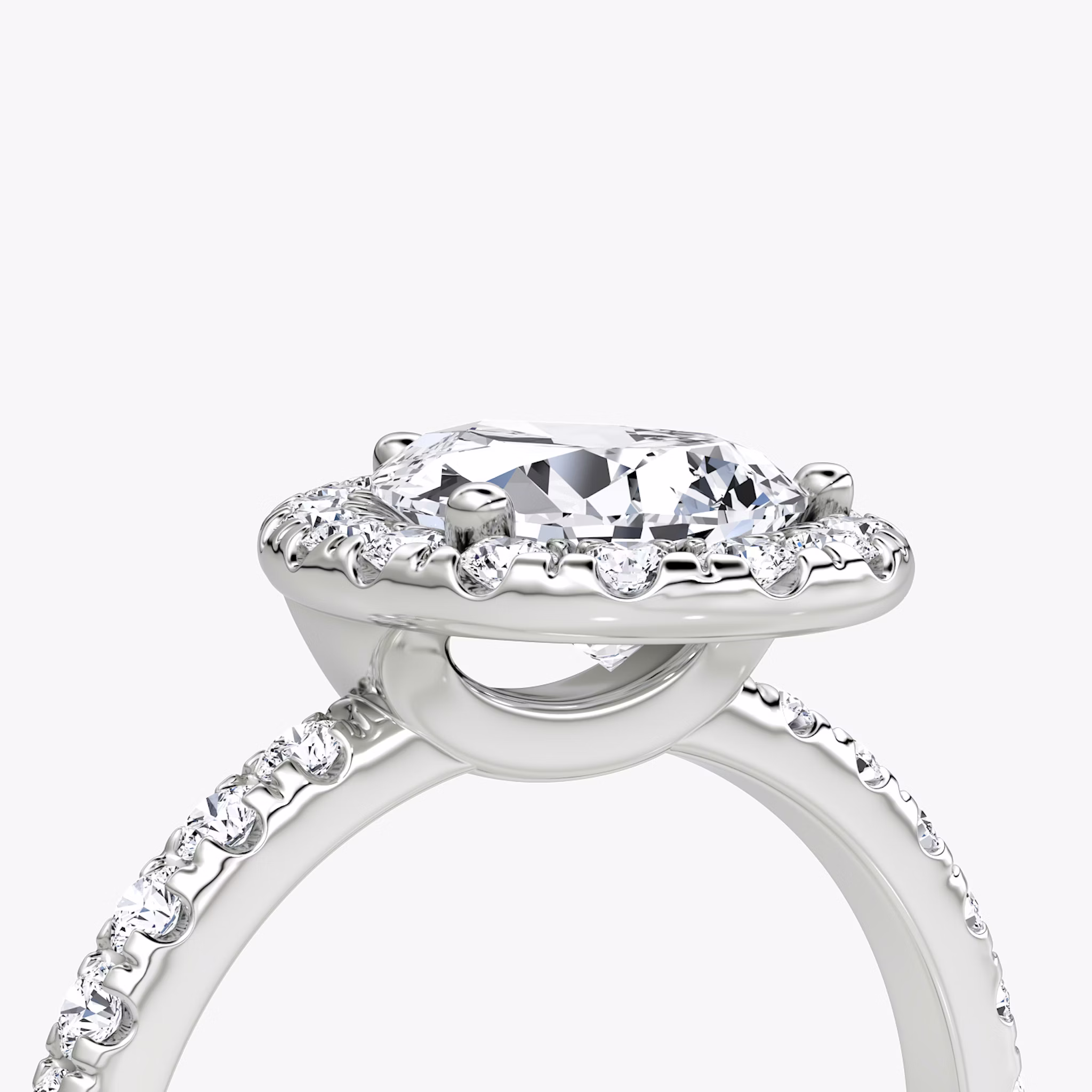 The Halo | Pear | 18k | White Gold | bandAccent: Pavé | haloSize: large | diamondOrientation: vertical | caratWeight: other
