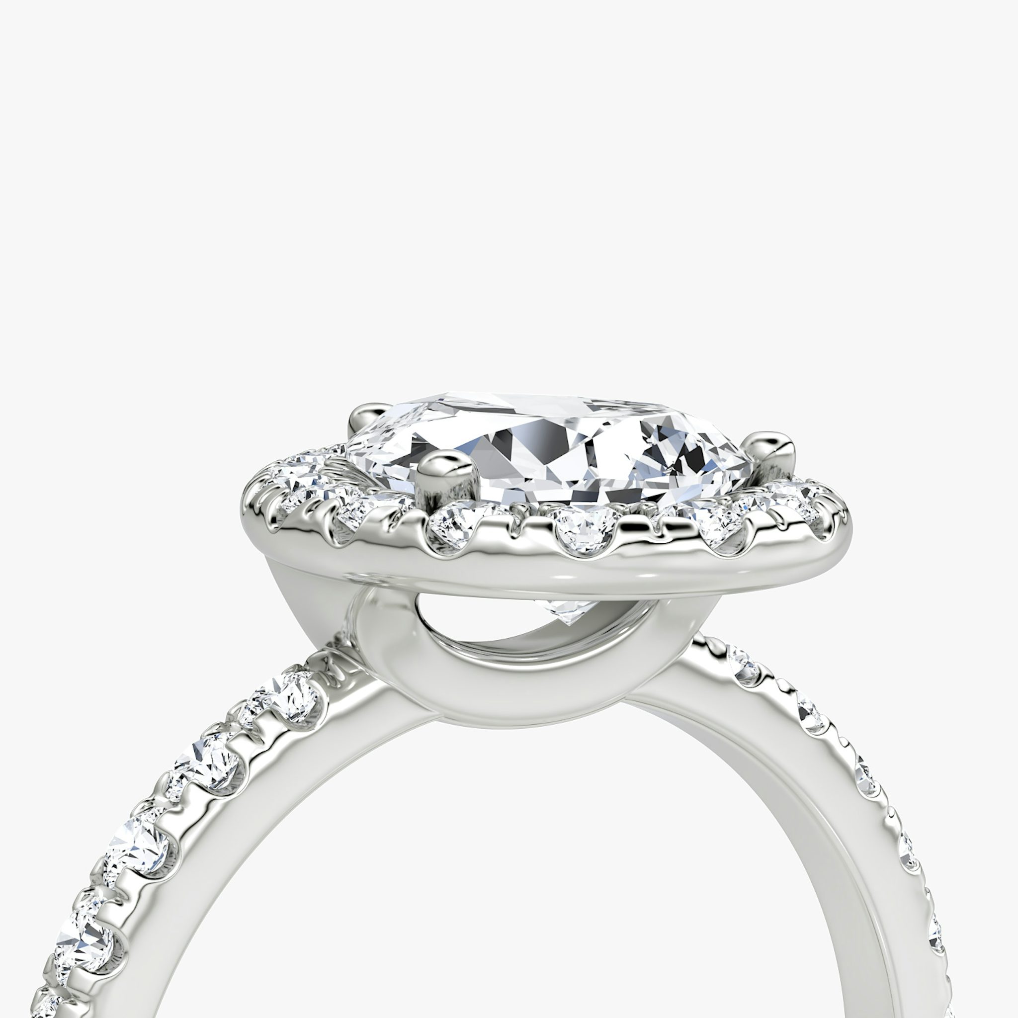 The Halo | Pear | 18k | White Gold | bandAccent: Pavé | haloSize: large | diamondOrientation: vertical | caratWeight: other