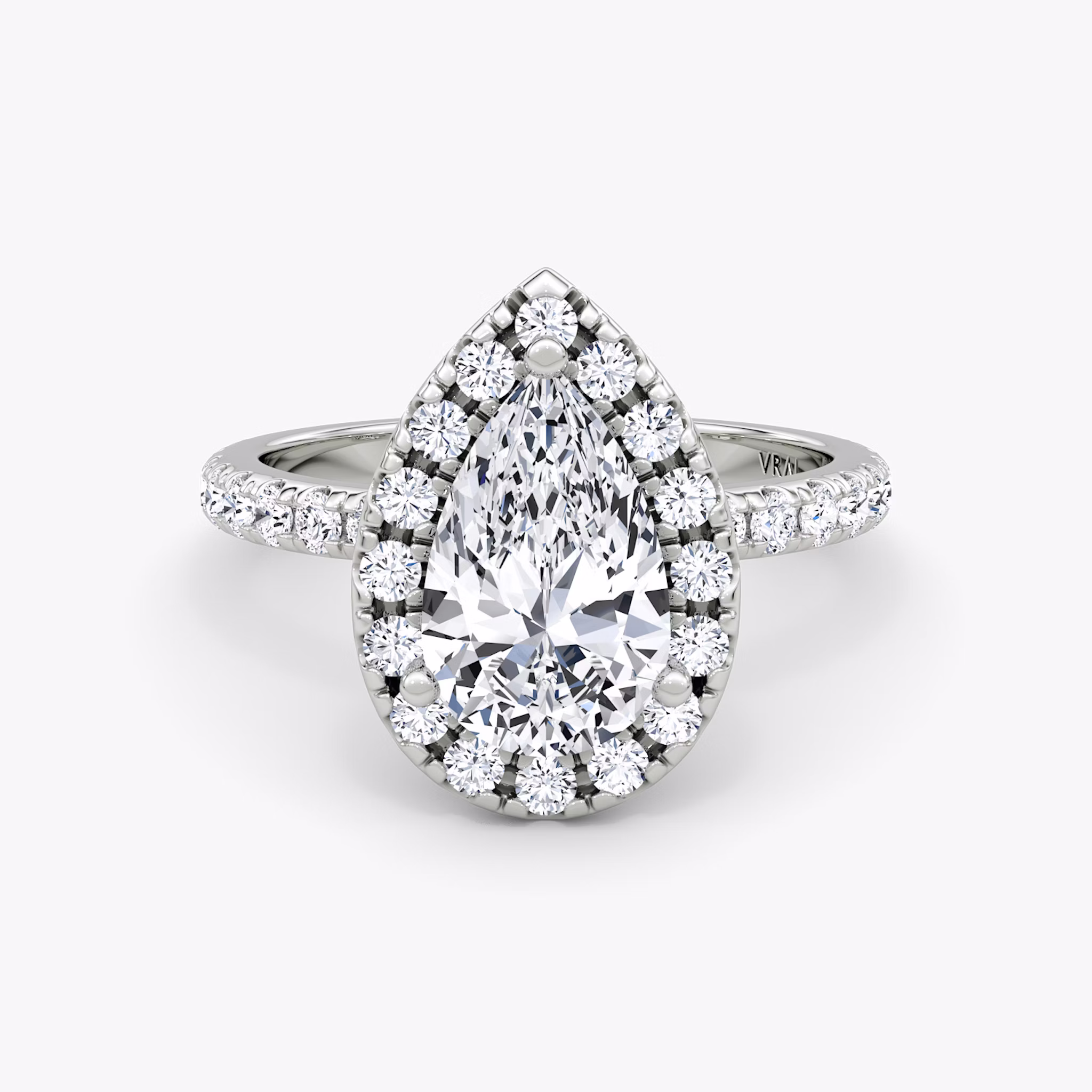 The Halo | Pear | 18k | White Gold | bandAccent: Pavé | haloSize: large | diamondOrientation: vertical | caratWeight: other