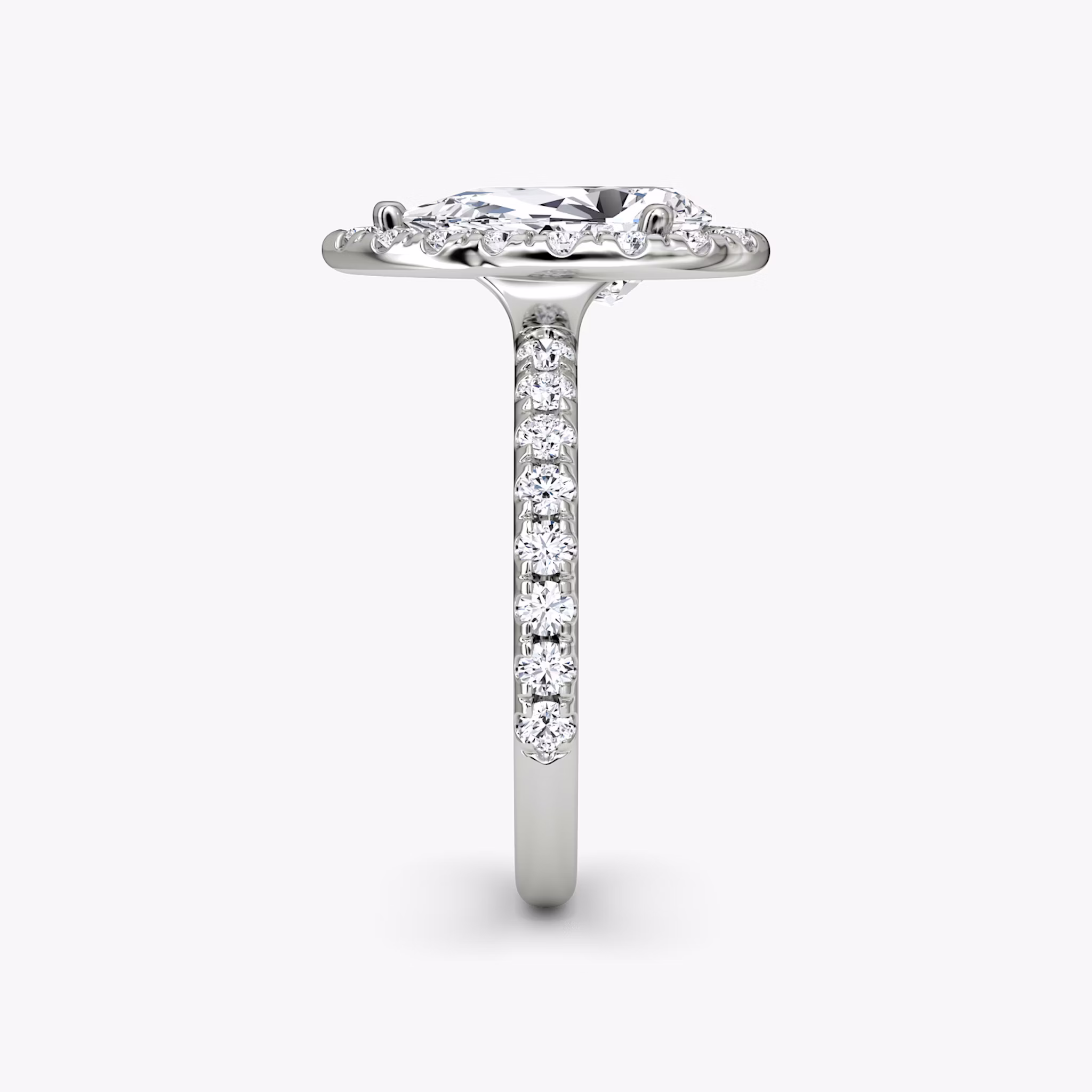 The Halo | Pear | 18k | White Gold | bandAccent: Pavé | haloSize: large | diamondOrientation: vertical | caratWeight: other