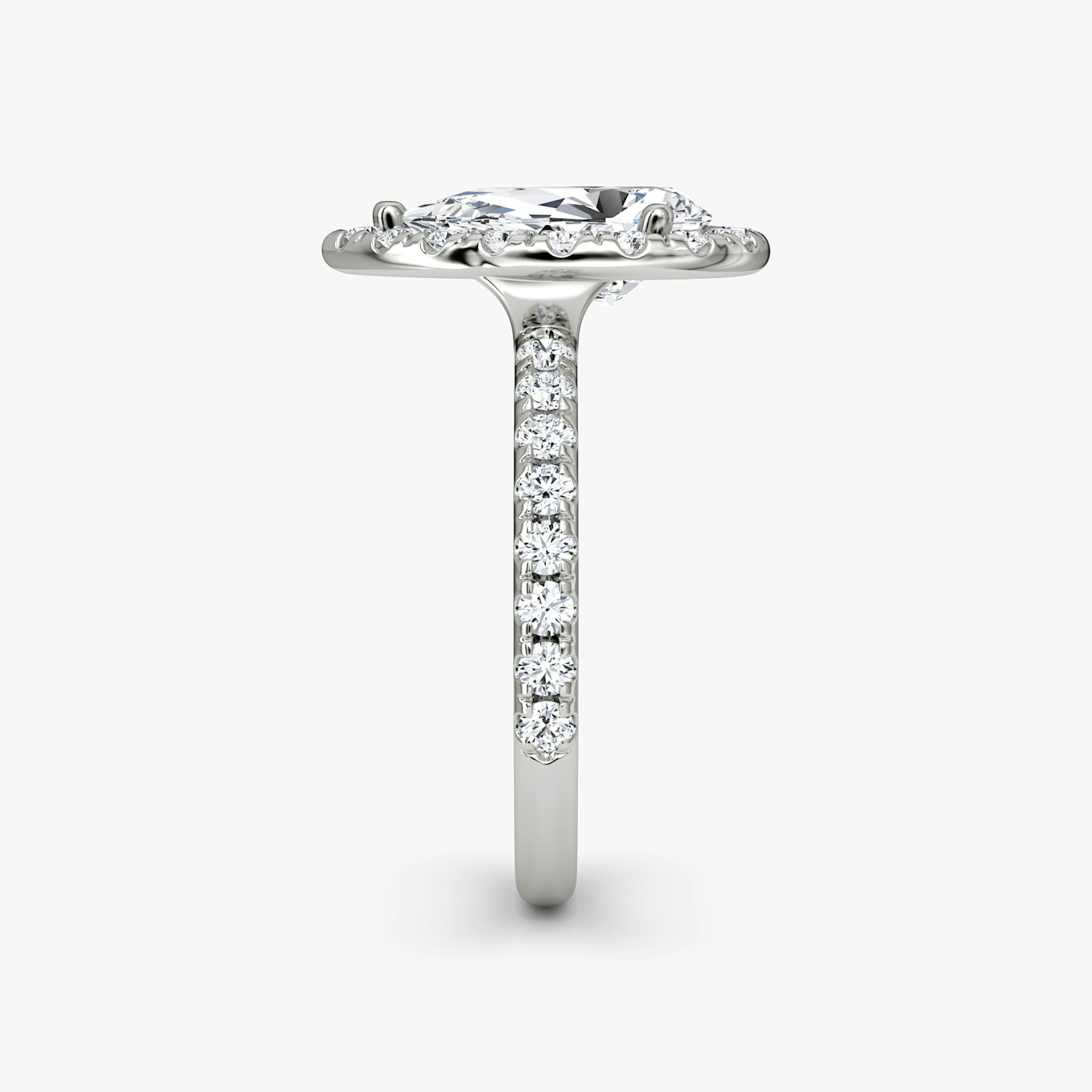 The Halo | Pear | 18k | White Gold | bandAccent: Pavé | haloSize: large | diamondOrientation: vertical | caratWeight: other