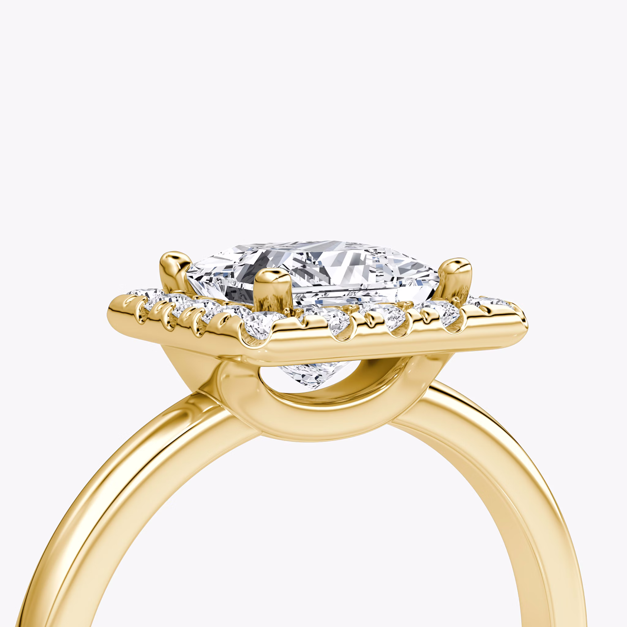 The Halo | Princess | 18k | Yellow Gold | bandAccent: Plain | haloSize: large | diamondOrientation: vertical | caratWeight: other