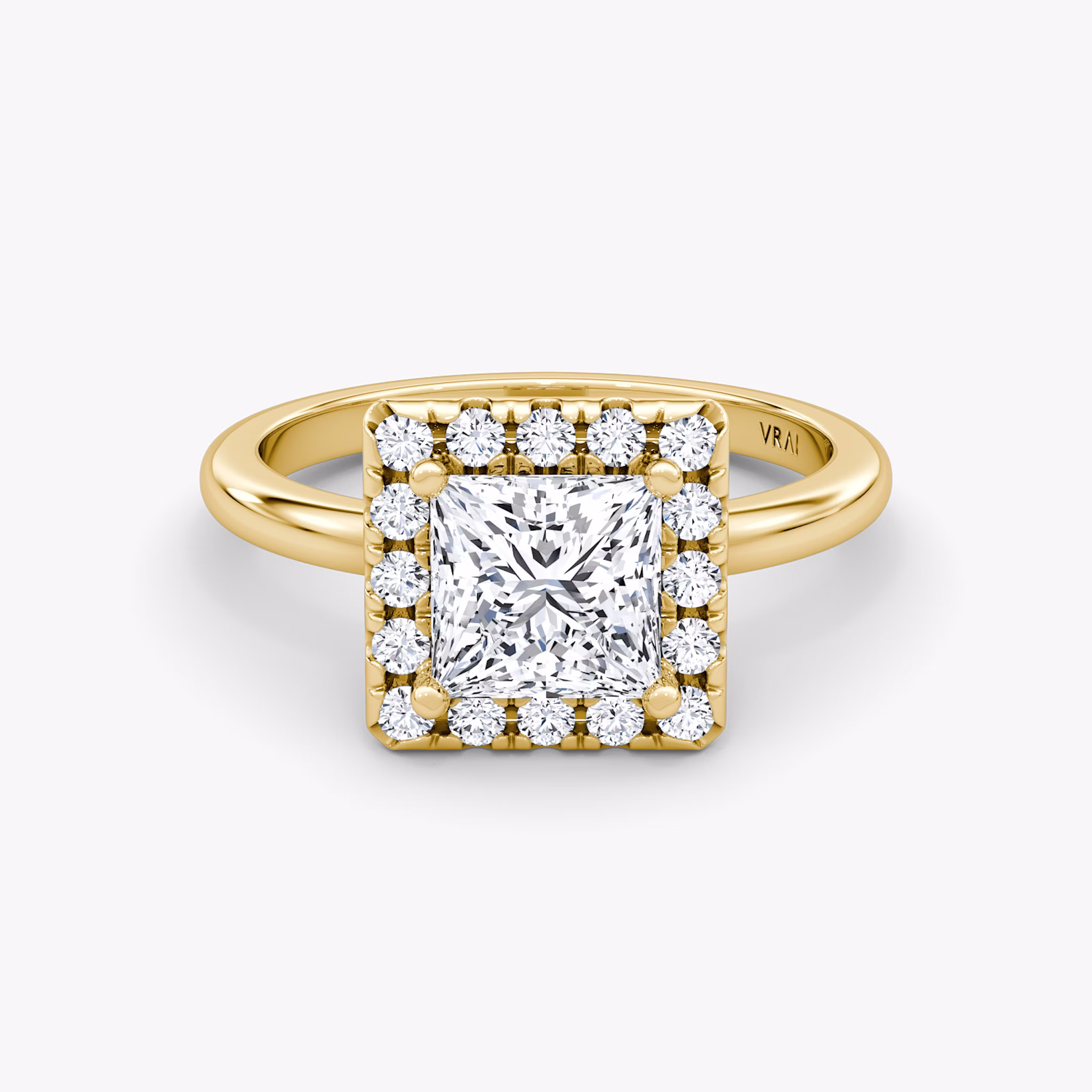 The Halo | Princess | 18k | Yellow Gold | bandAccent: Plain | haloSize: large | diamondOrientation: vertical | caratWeight: other