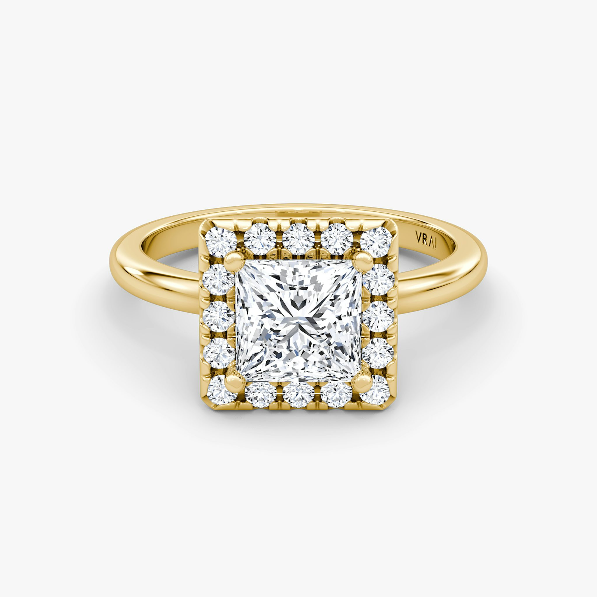 The Halo | Princess | 18k | Yellow Gold | bandAccent: Plain | haloSize: large | diamondOrientation: vertical | caratWeight: other
