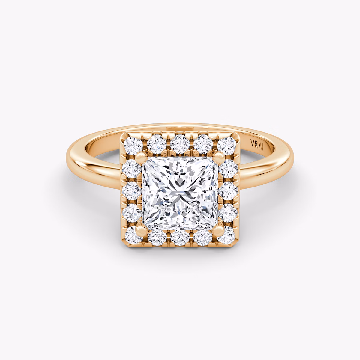 The Halo | Princess | 14k | Rose Gold | bandAccent: Plain | haloSize: large | diamondOrientation: vertical | caratWeight: other