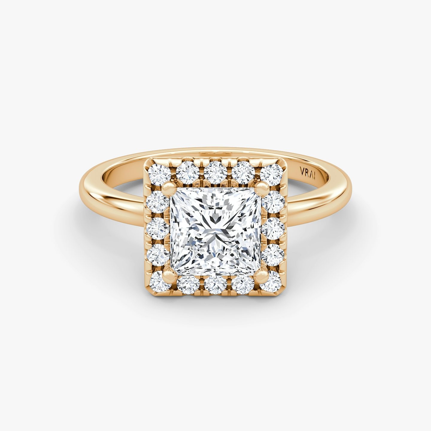 Anillo de compromiso Halo | Princesa | 14k | Oro rosa | bandAccent: Simple | haloSize: large | diamondOrientation: vertical | caratWeight: other