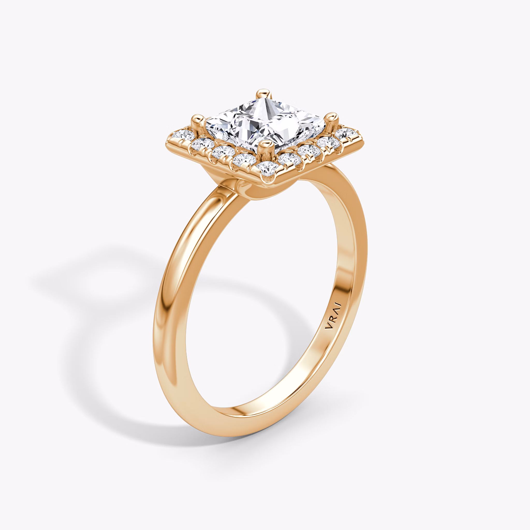 The Halo | Princess | 14k | Rose Gold | bandAccent: Plain | haloSize: large | diamondOrientation: vertical | caratWeight: other