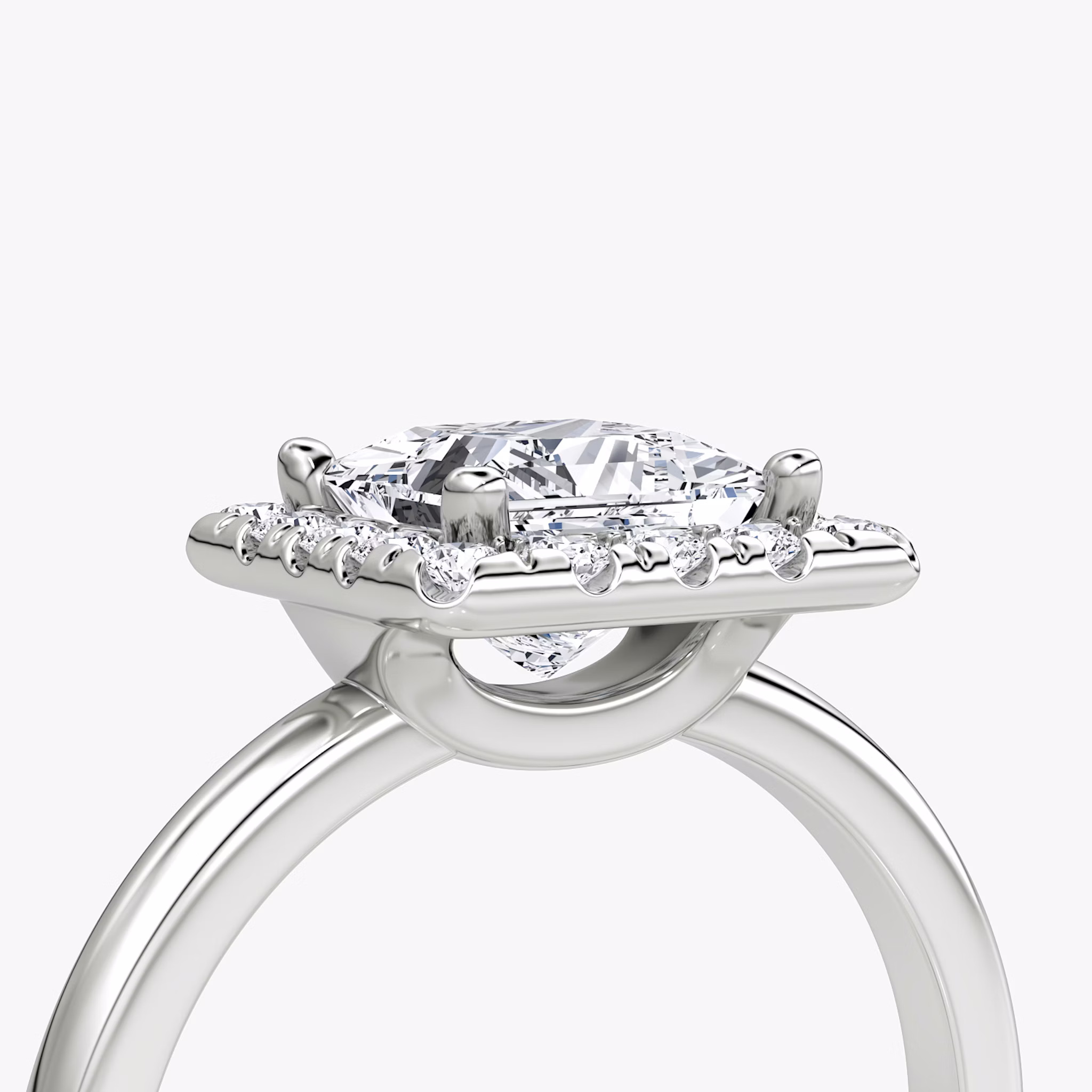 The Halo | Princess | 18k | White Gold | bandAccent: Plain | haloSize: large | diamondOrientation: vertical | caratWeight: other