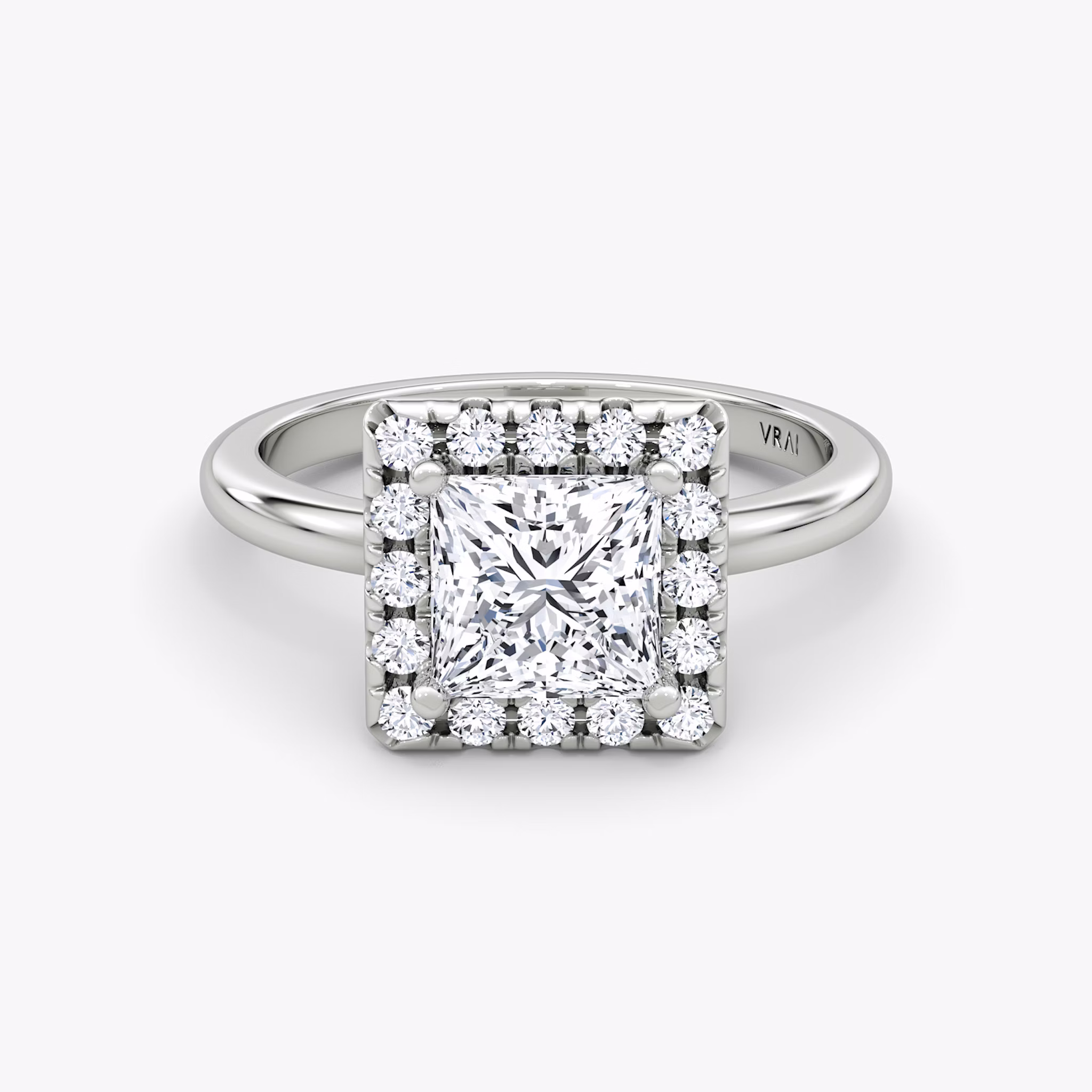 The Halo | Princess | 18k | White Gold | bandAccent: Plain | haloSize: large | diamondOrientation: vertical | caratWeight: other