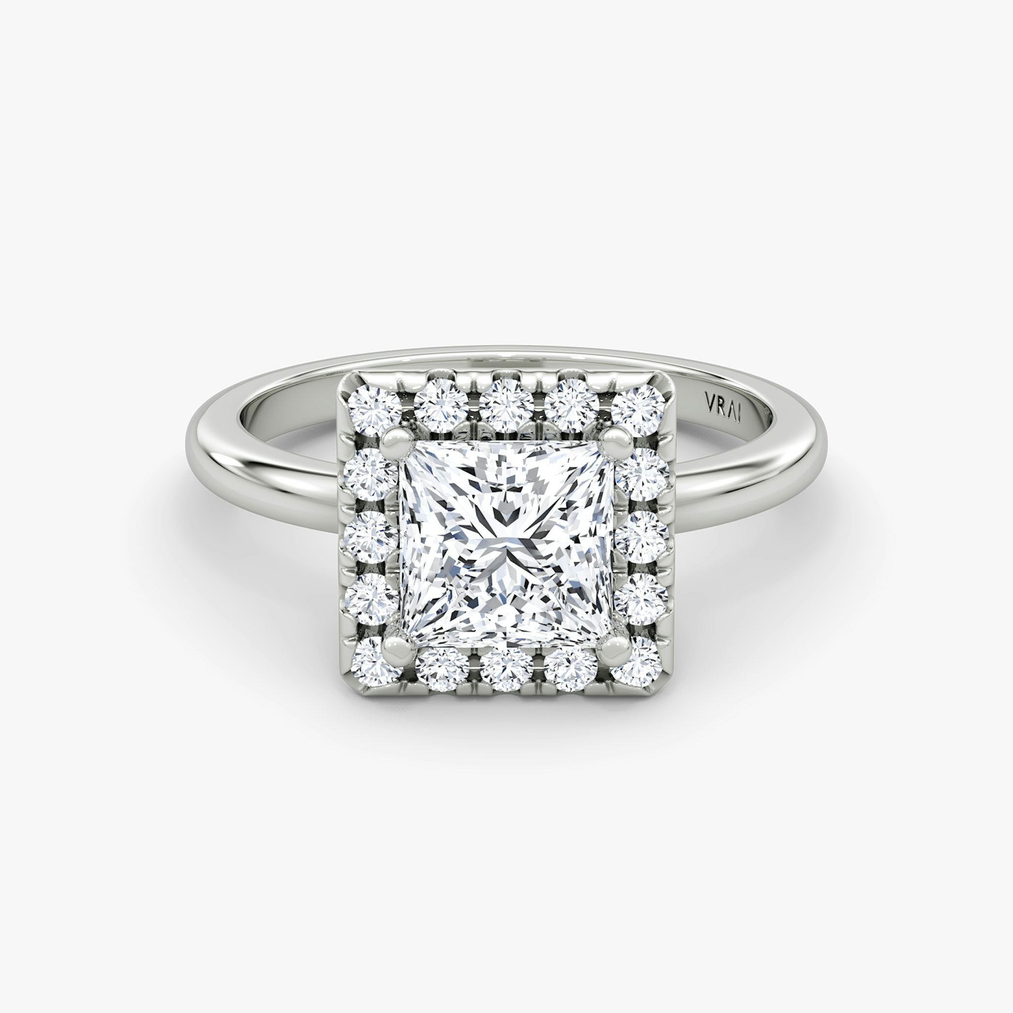 The Halo | Princess | 18k | White Gold | bandAccent: Plain | haloSize: large | diamondOrientation: vertical | caratWeight: other