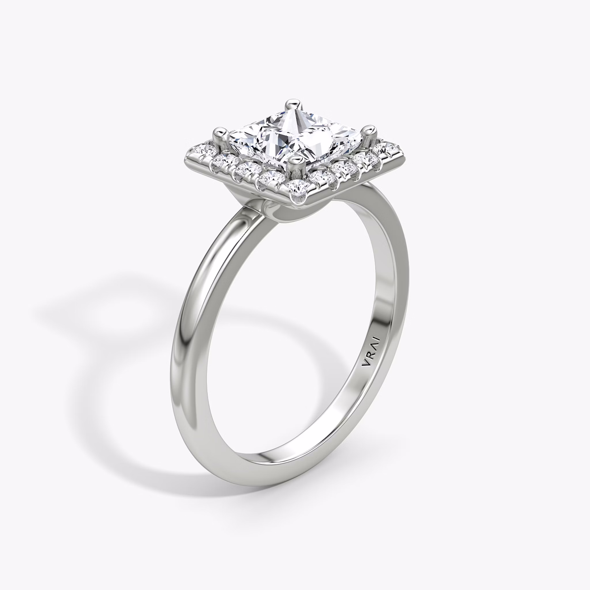 The Halo | Princess | 18k | White Gold | bandAccent: Plain | haloSize: large | diamondOrientation: vertical | caratWeight: other