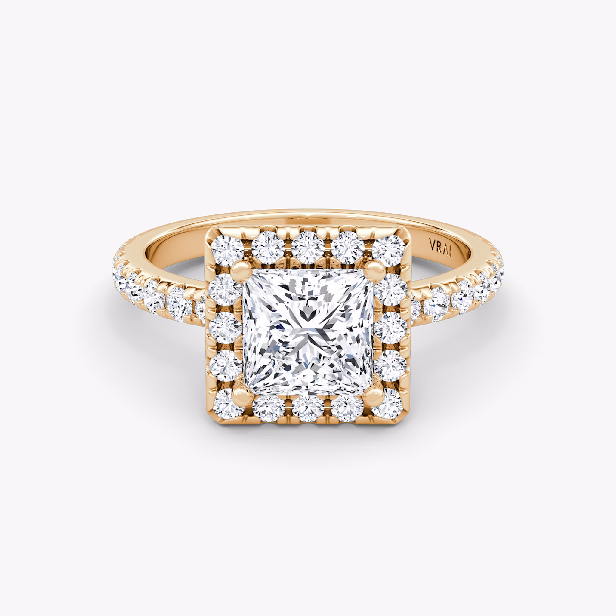The Halo | Princess | 14k | Rose Gold | bandAccent: Pavé | haloSize: large | diamondOrientation: vertical | caratWeight: other