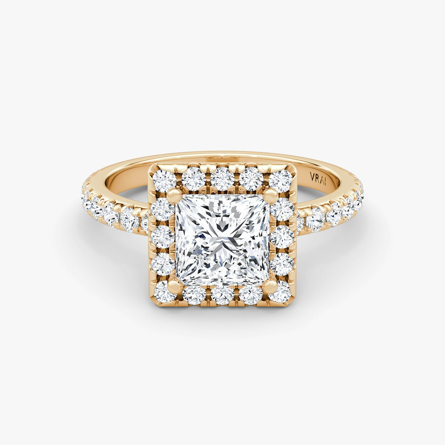 The Halo | Princess | 14k | Rose Gold | bandAccent: Pavé | haloSize: large | diamondOrientation: vertical | caratWeight: other