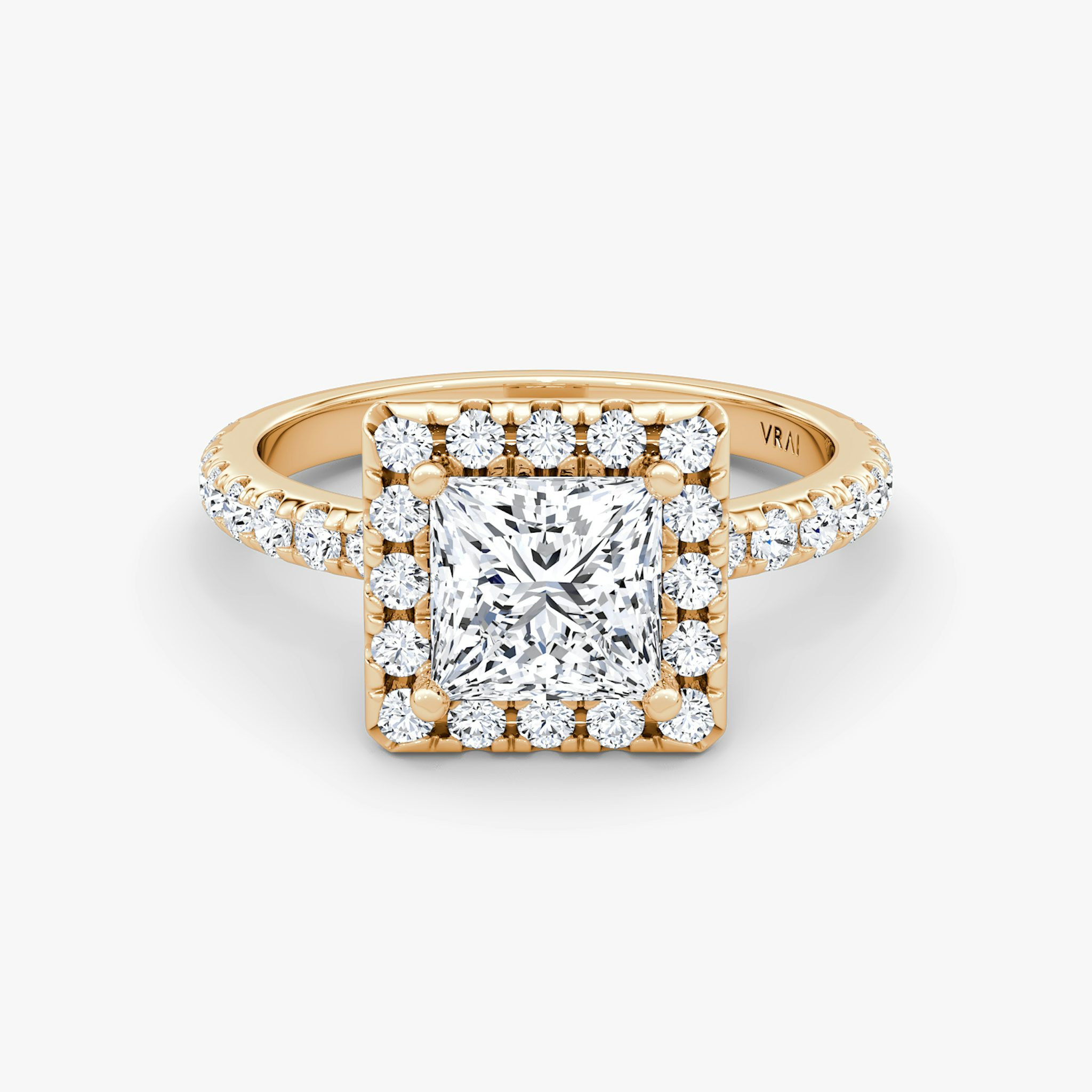 The Halo | Princess | 14k | Rose Gold | bandAccent: Pavé | haloSize: large | diamondOrientation: vertical | caratWeight: other