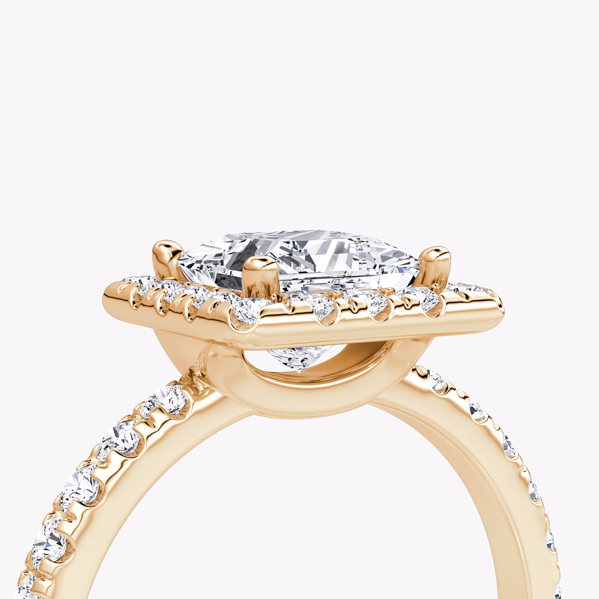 The Halo | Princess | 14k | Rose Gold | bandAccent: Pavé | haloSize: large | diamondOrientation: vertical | caratWeight: other