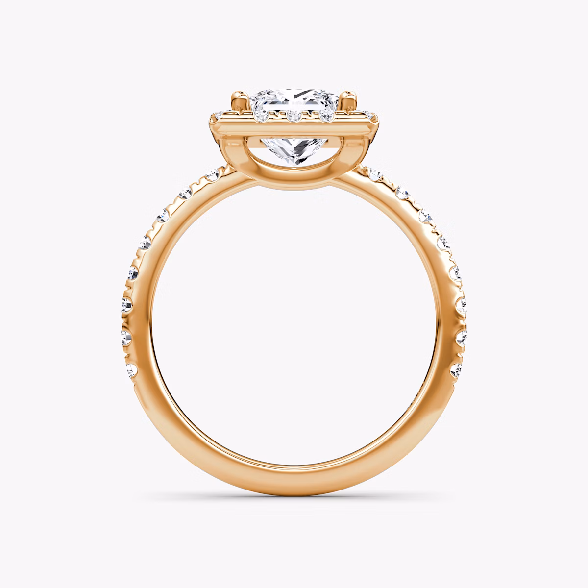 The Halo | Princess | 14k | Rose Gold | bandAccent: Pavé | haloSize: large | diamondOrientation: vertical | caratWeight: other
