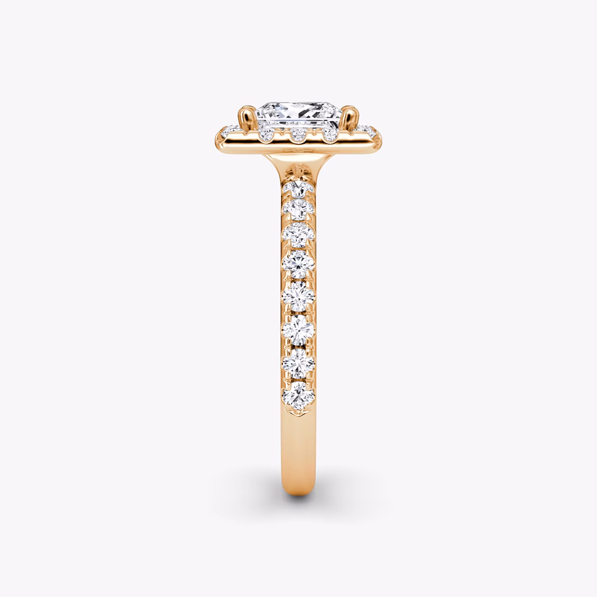 The Halo | Princess | 14k | Rose Gold | bandAccent: Pavé | haloSize: large | diamondOrientation: vertical | caratWeight: other