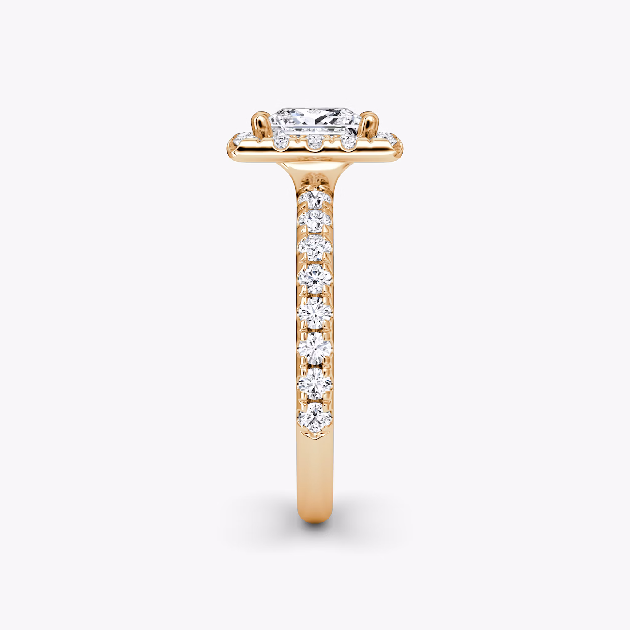 The Halo | Princess | 14k | Rose Gold | bandAccent: Pavé | haloSize: large | diamondOrientation: vertical | caratWeight: other