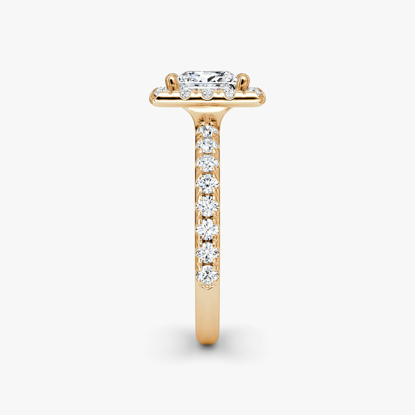 The Halo | Princess | 14k | Rose Gold | bandAccent: Pavé | haloSize: large | diamondOrientation: vertical | caratWeight: other