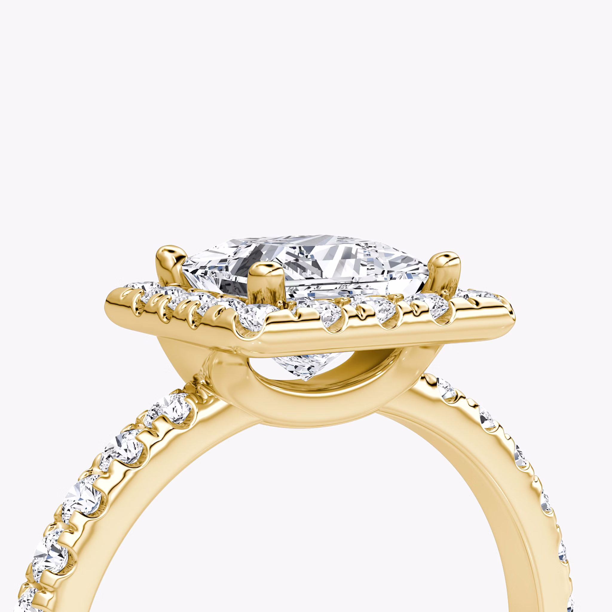 The Halo | Princess | 18k | Yellow Gold | bandAccent: Pavé | haloSize: large | diamondOrientation: vertical | caratWeight: other