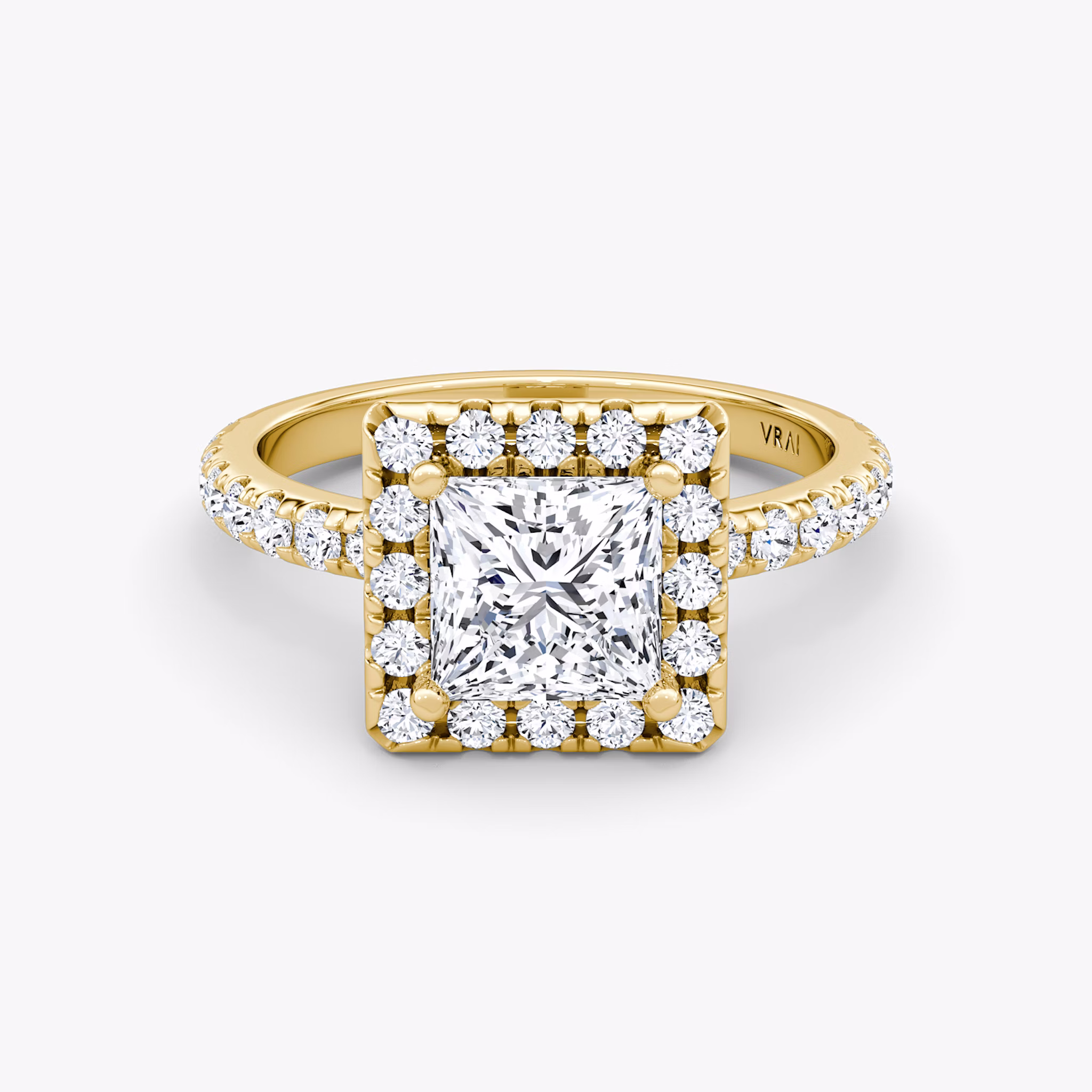The Halo | Princess | 18k | Yellow Gold | bandAccent: Pavé | haloSize: large | diamondOrientation: vertical | caratWeight: other