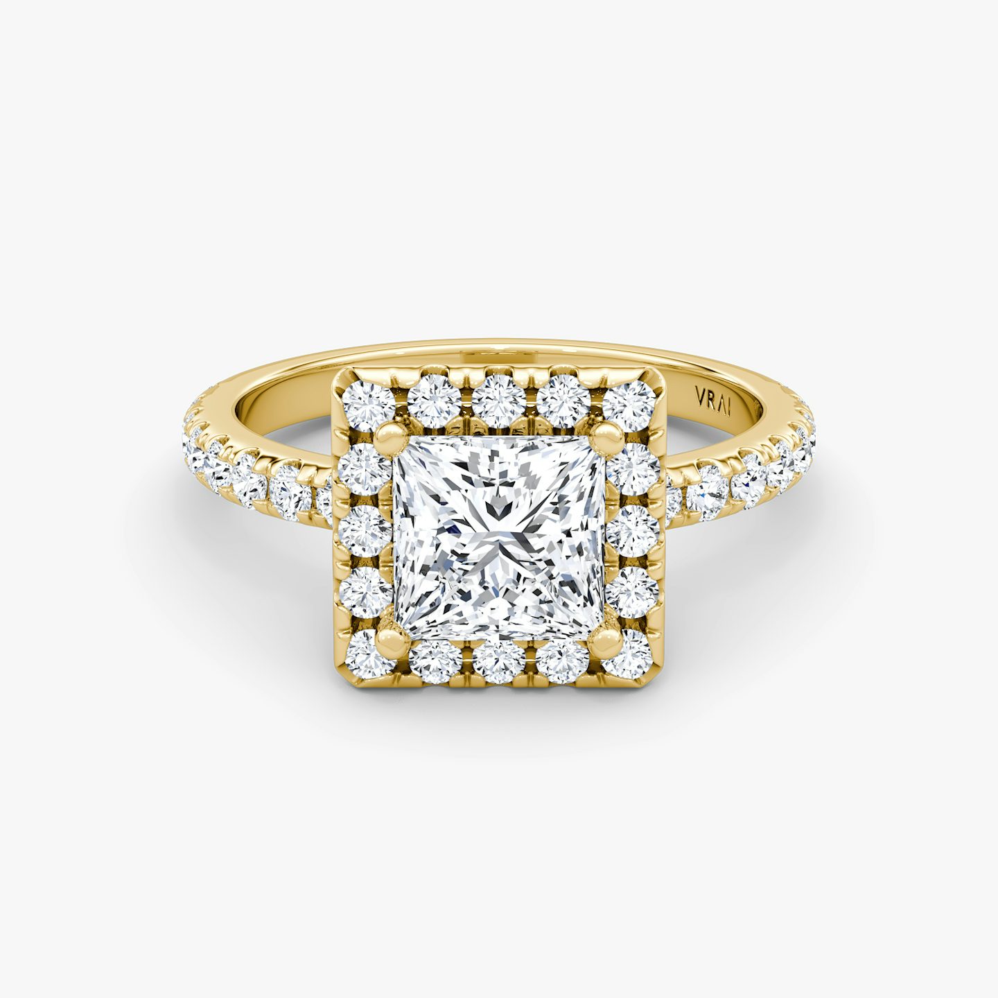 The Halo | Princess | 18k | Yellow Gold | bandAccent: Pavé | haloSize: large | diamondOrientation: vertical | caratWeight: other