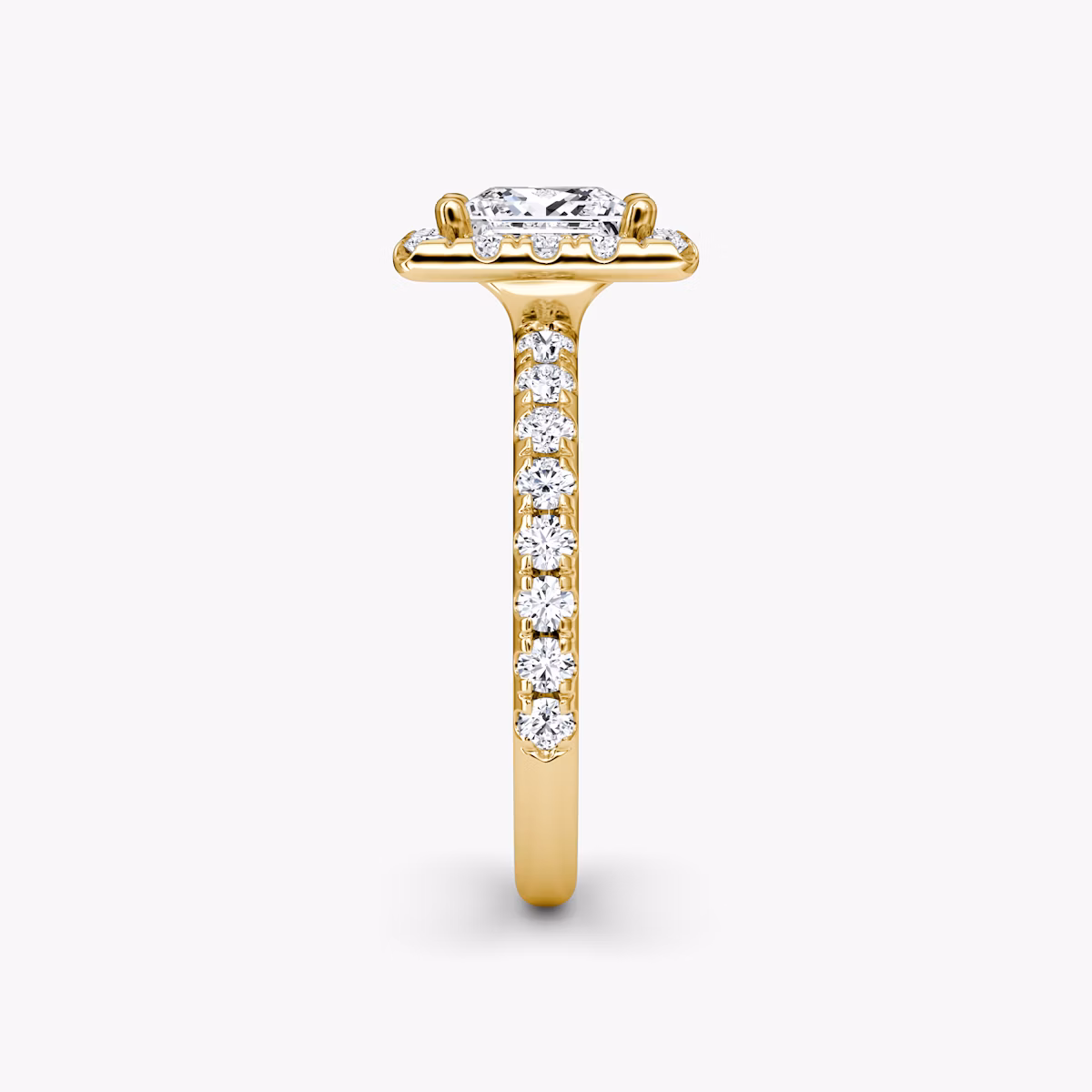 The Halo | Princess | 18k | Yellow Gold | bandAccent: Pavé | haloSize: large | diamondOrientation: vertical | caratWeight: other