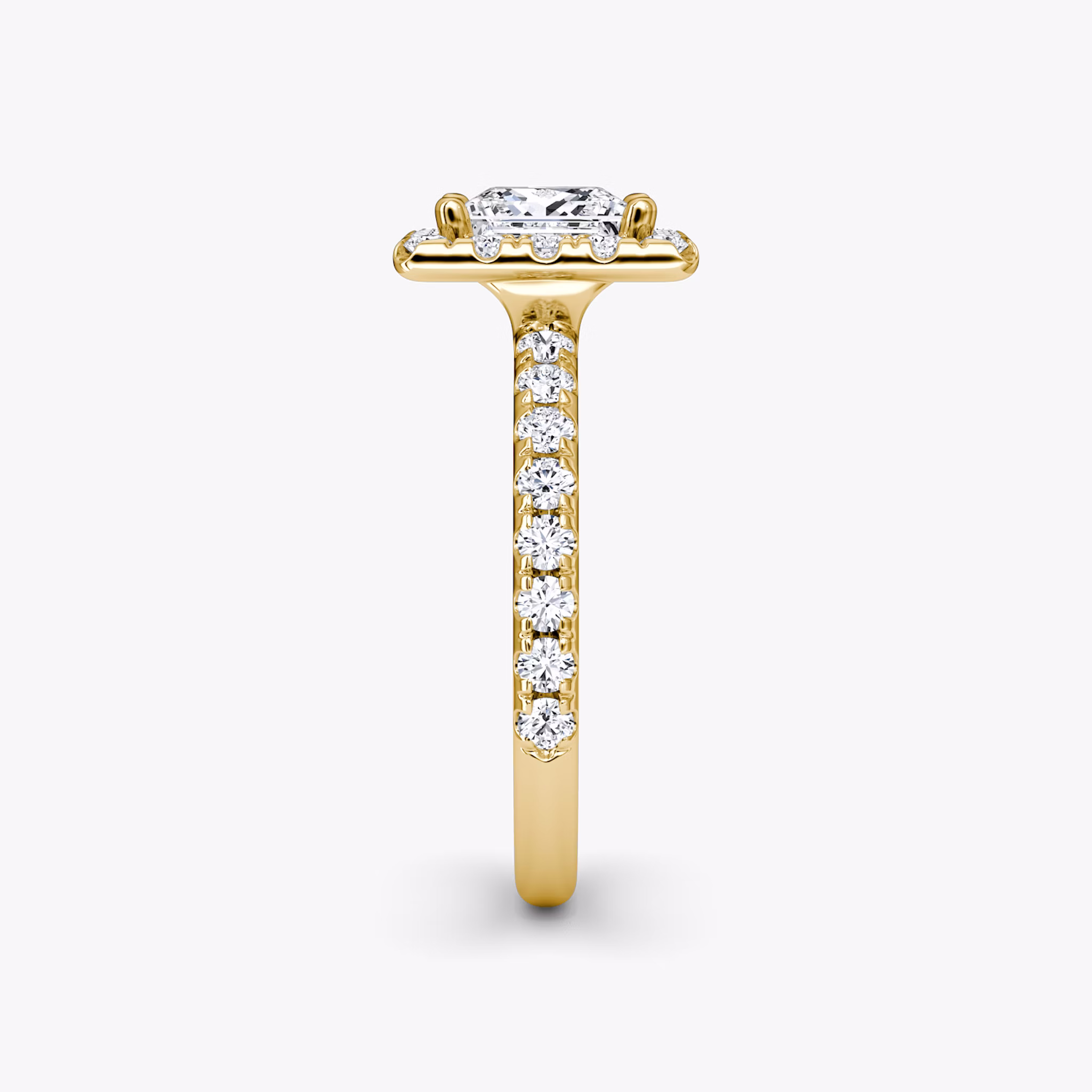 The Halo | Princess | 18k | Yellow Gold | bandAccent: Pavé | haloSize: large | diamondOrientation: vertical | caratWeight: other
