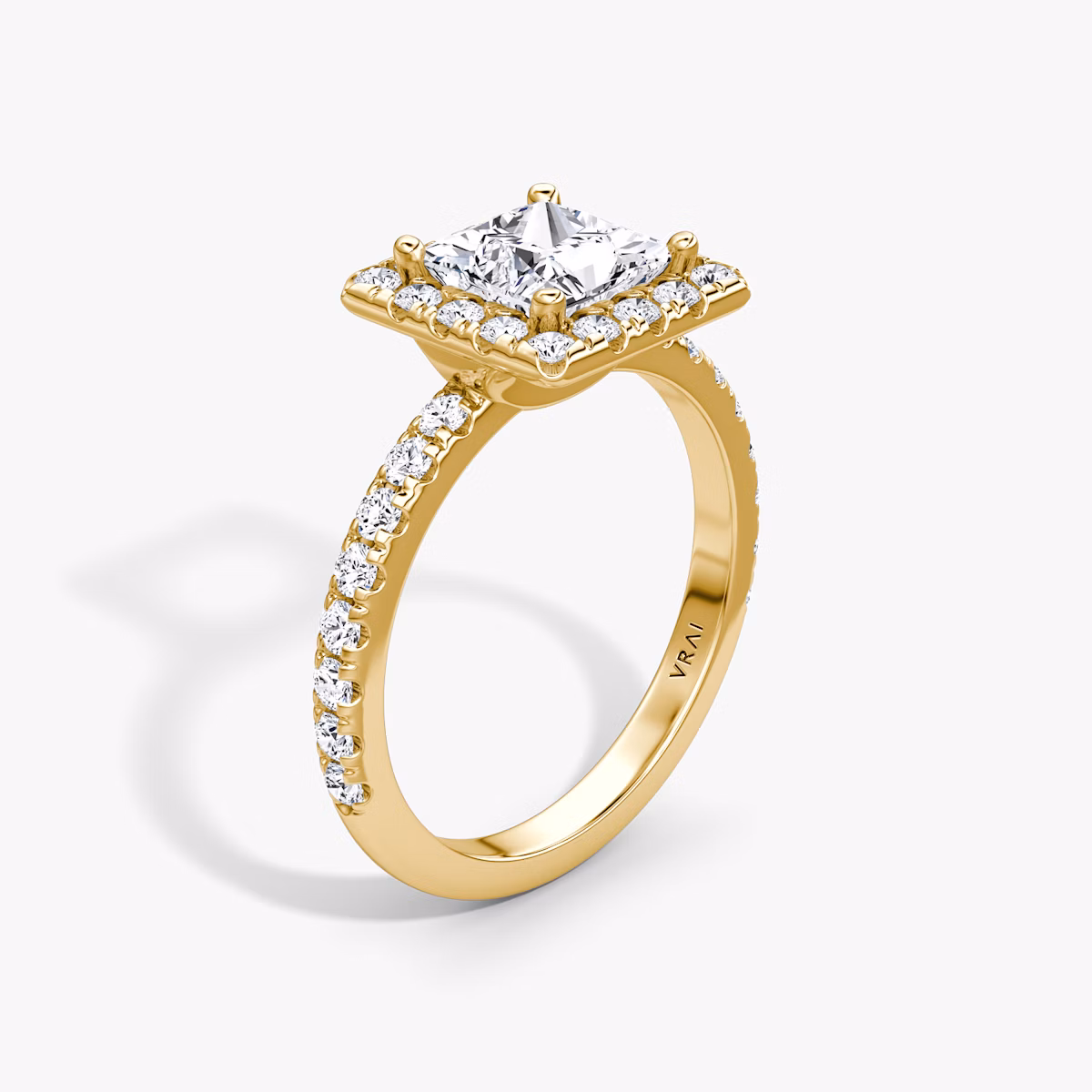The Halo | Princess | 18k | Yellow Gold | bandAccent: Pavé | haloSize: large | diamondOrientation: vertical | caratWeight: other